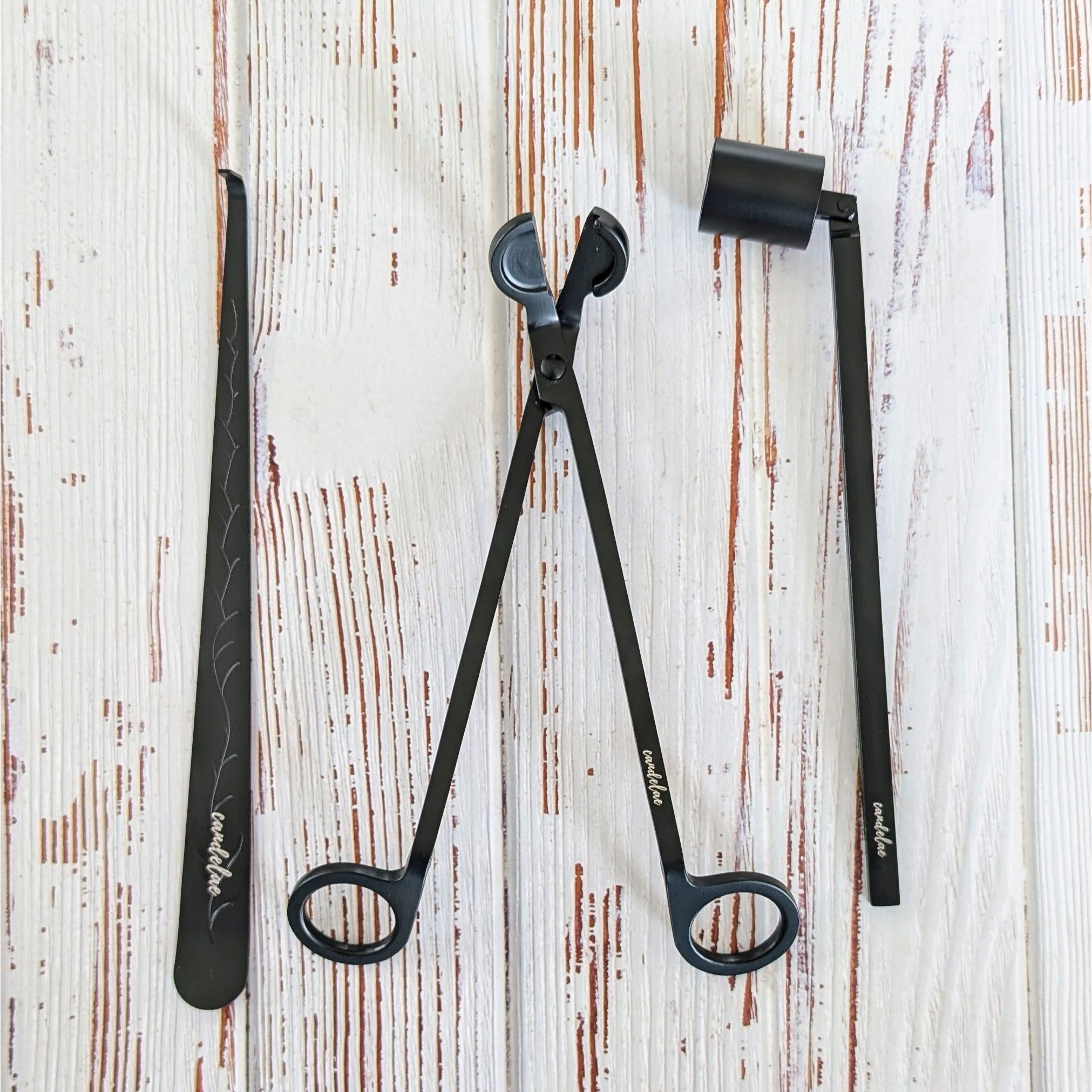 Candelae Kerzenpflege-Set Schwarz 3-Teilige Mit Dochtschere Kerzenlöscher Und Dochtheber Für Duftkerzen Edelstahl