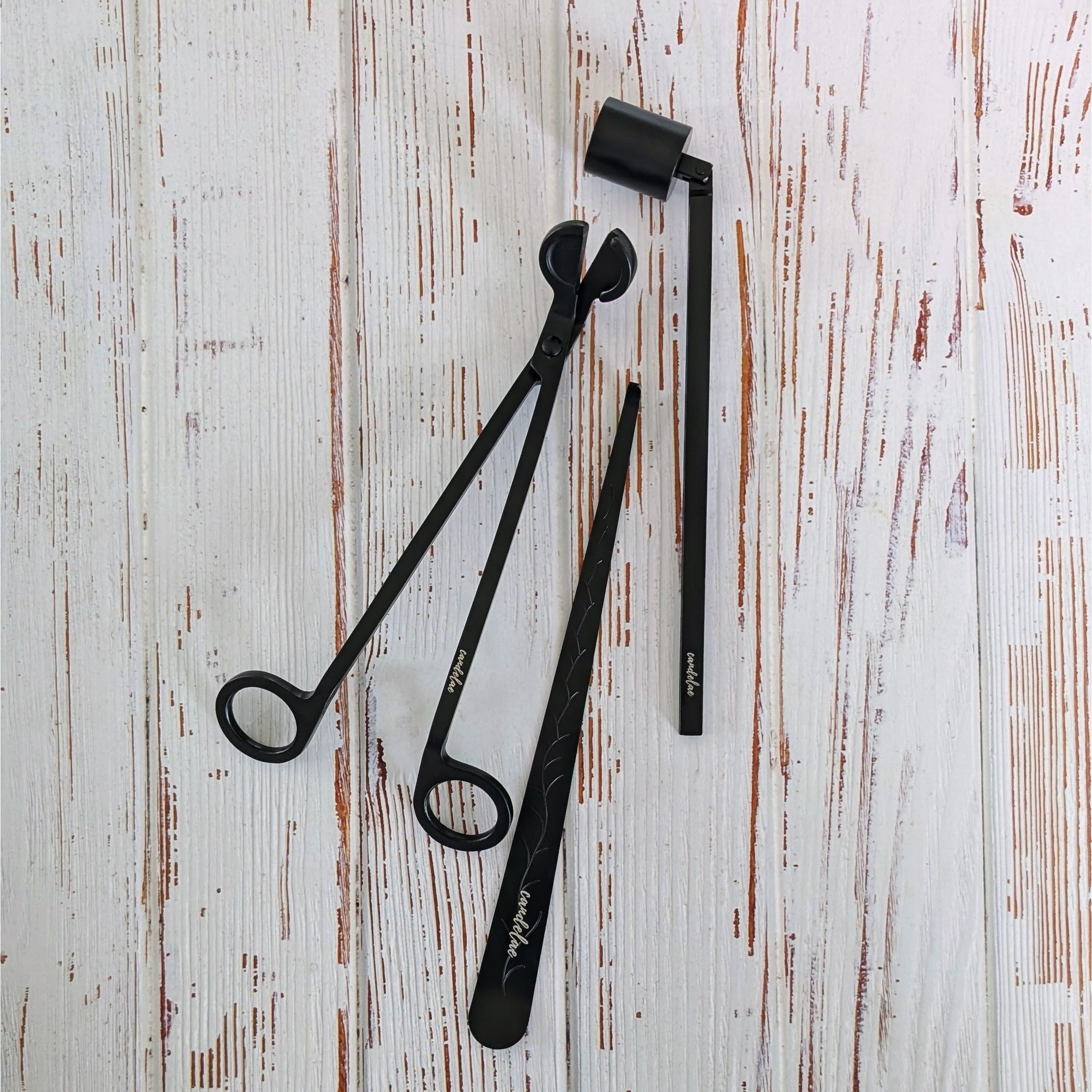 Candelae Kerzenpflege-Set Schwarz 3-Teilige Mit Dochtschere Kerzenlöscher Und Dochtheber Für Duftkerzen Edelstahl