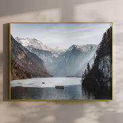 Königssee Lake Print – Bavarian Alps Landscape with Boats and Cliffs