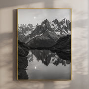 Lac de la Flégère Black and White Photography Print | Moonlit Alpine Reflections in Chamonix