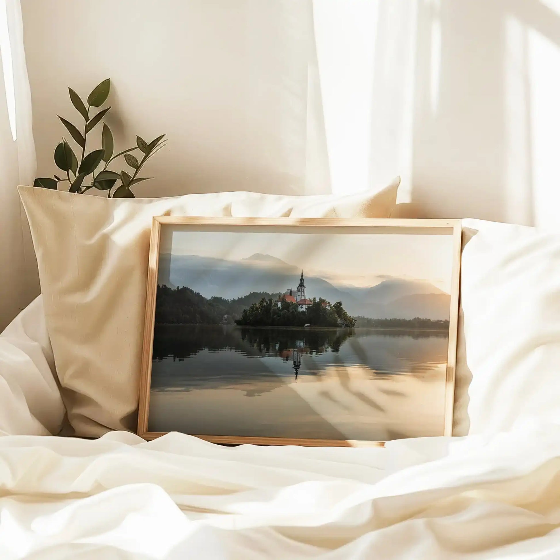 Lake Bled Sunrise Wall Art – Island Church & Reflections Print by Chamonix Prints