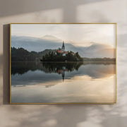Lake Bled Sunrise Wall Art – Island Church & Reflections Print by Chamonix Prints