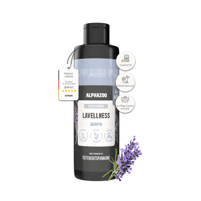 Lavellness Shampoo für Hunde, 250ml, sanfte Pflege mit Lavendel für sauberes und entspanntes Hundfell.
