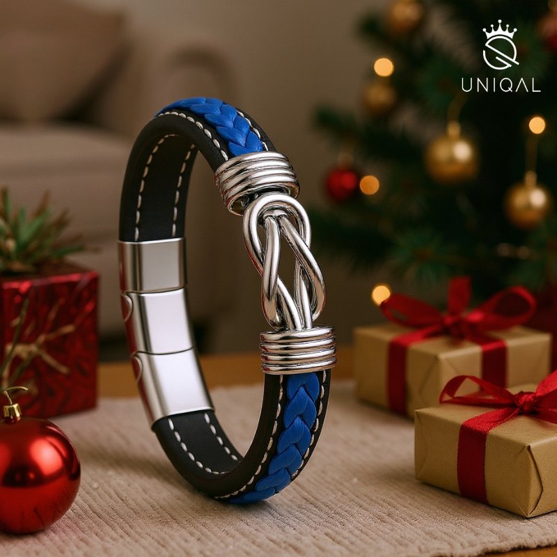 Eternal Blue Lederarmband Unisex Gravierbar Aus Echtem Leder In Schwarz Und Tiefblau Mit Gratis Luxus Etui