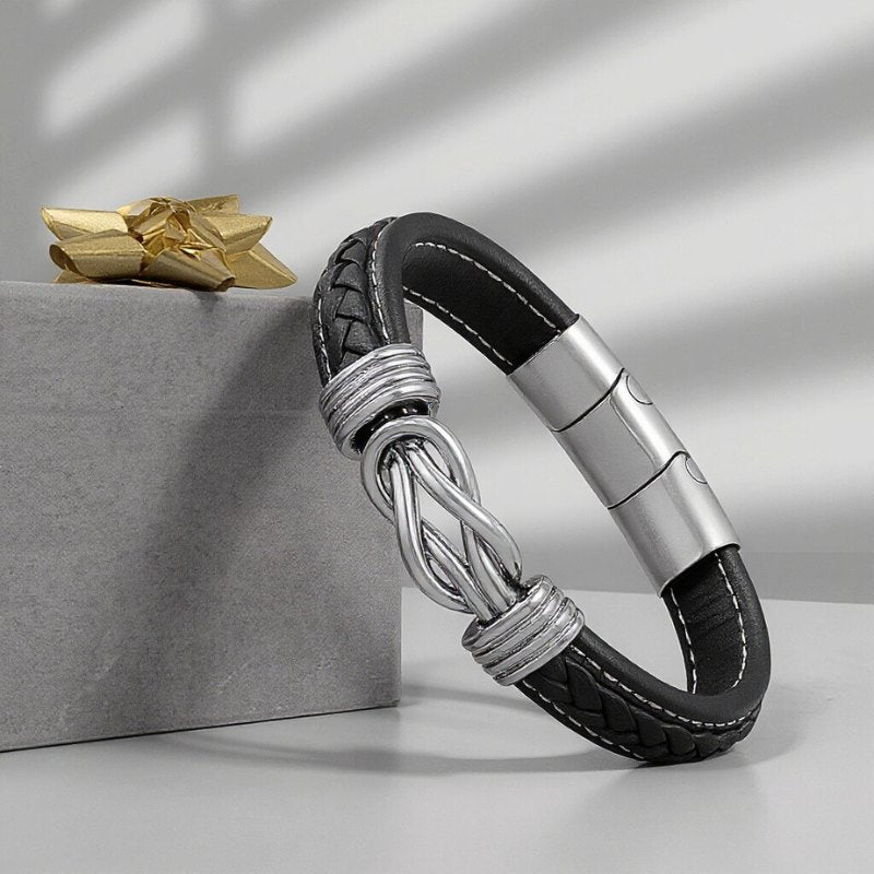 Eternal Black Echtleder Unisex Armband Mit Edelstahl Element Gravierbar In Längen 19 21 Und 23 Cm Inklusive Luxus Etui