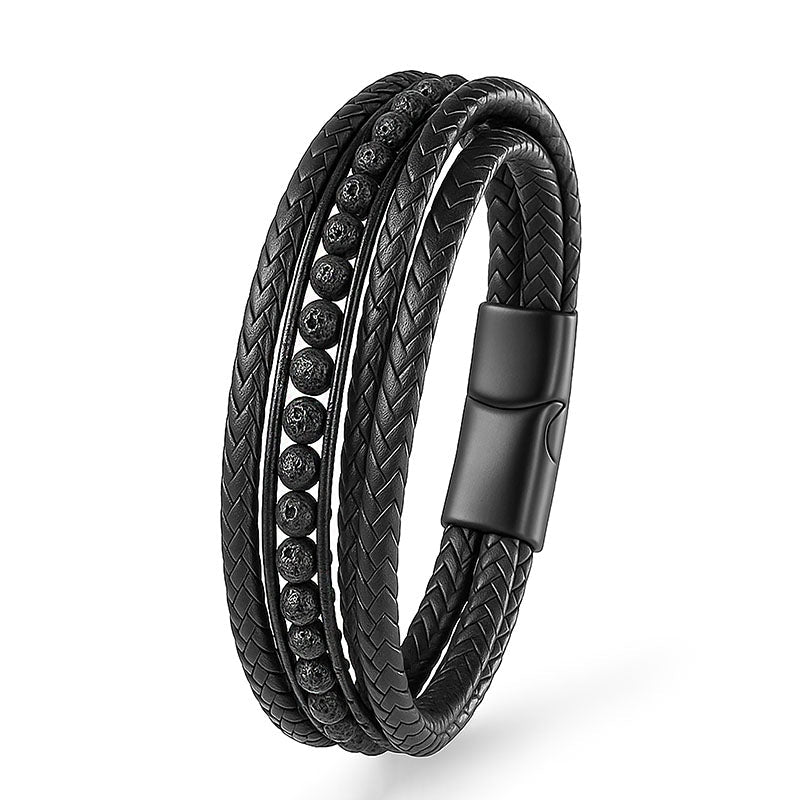 Lava Deluxe Lederarmband Mit Lava Stein Magnetverschluss Verstellbare Verlängerung Für Herren Und Damen
