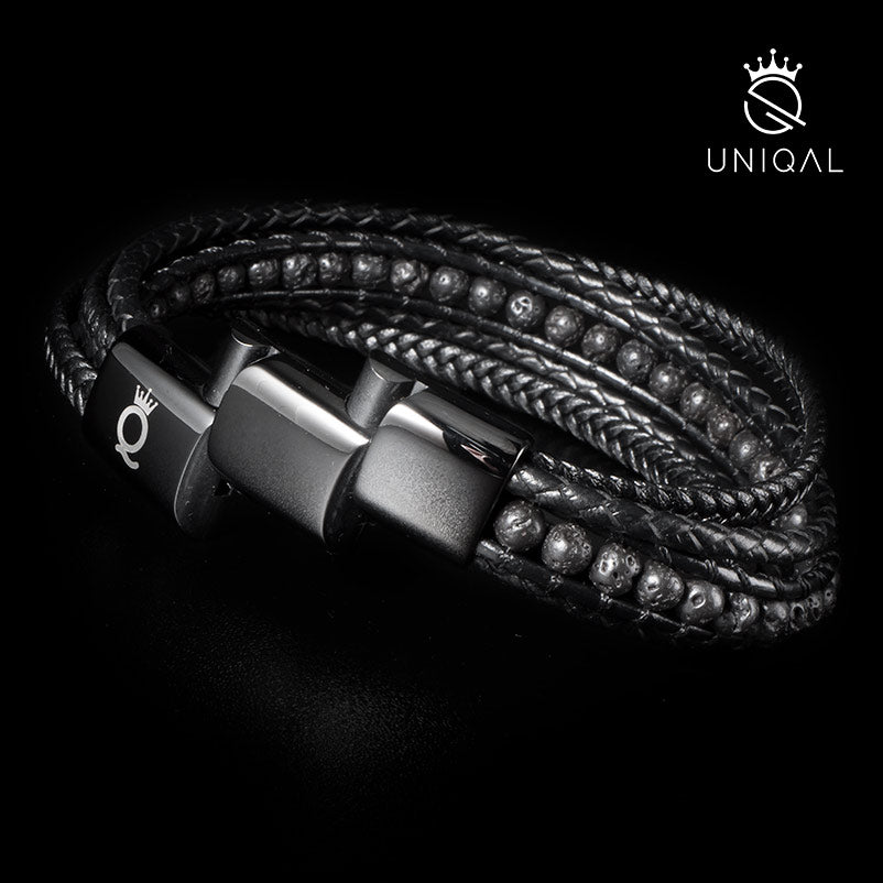 Lava Deluxe Lederarmband Mit Lava Stein Magnetverschluss Verstellbare Verlängerung Für Herren Und Damen