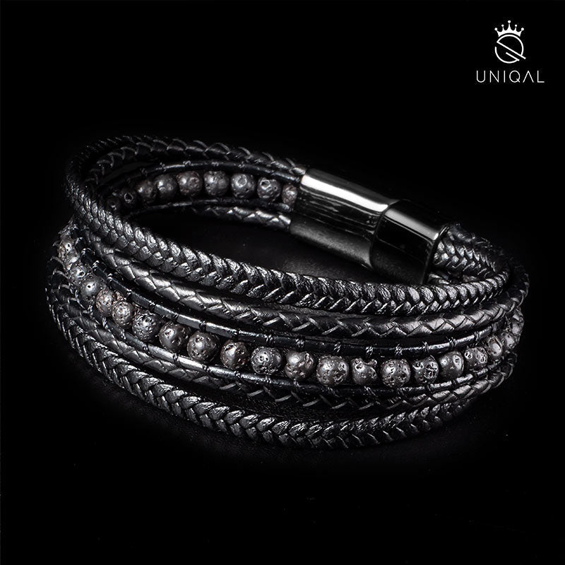 Lava Deluxe Lederarmband Mit Lava Stein Magnetverschluss Verstellbare Verlängerung Für Herren Und Damen
