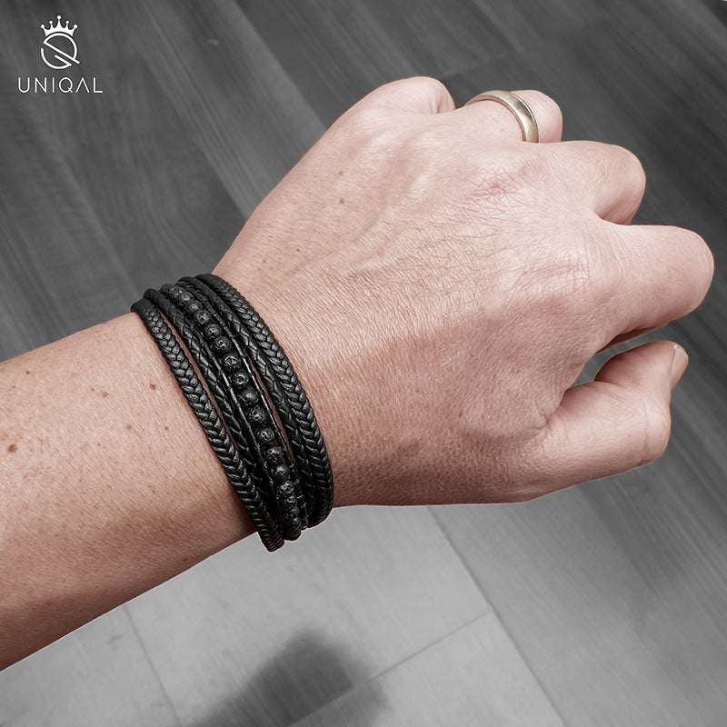 Lava Deluxe Lederarmband Mit Lava Stein Magnetverschluss Verstellbare Verlängerung Für Herren Und Damen