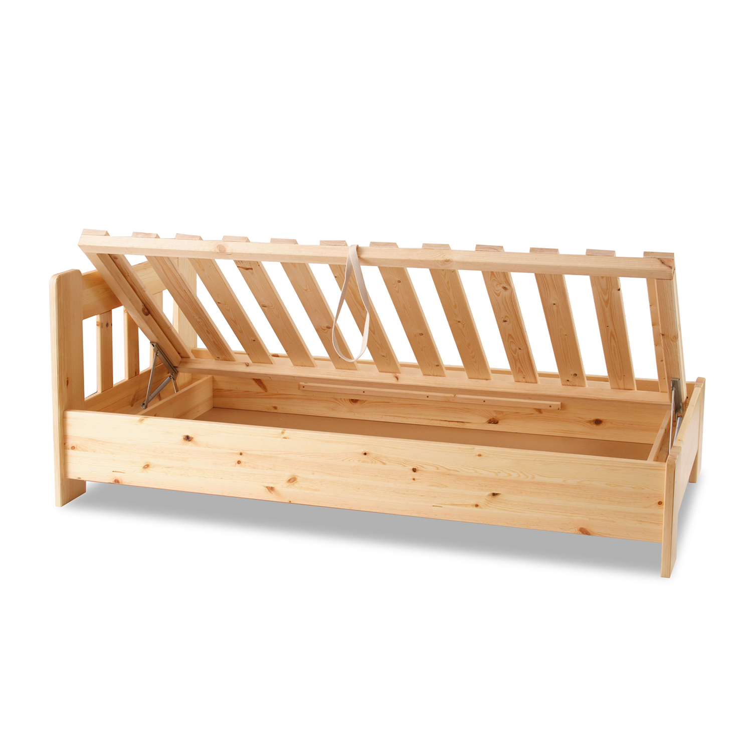 Leo Kieferbett Bettkasten mit Seitenöffnung | Massivholz | Einzelbett | 100% Bio-Bett inkl. Lattenrost