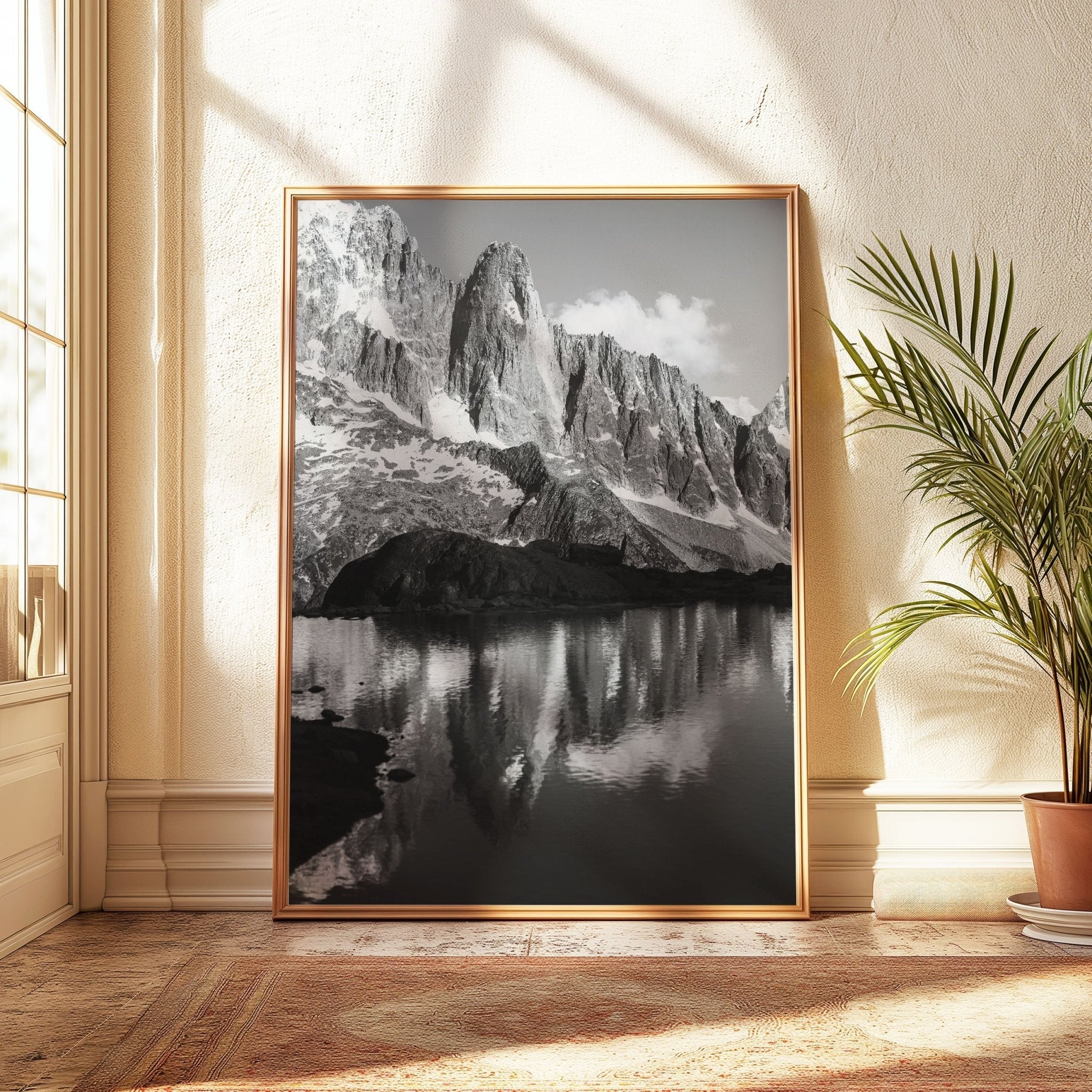 Black and White Chamonix Wall Art Set - Minimalist Mountain Photography Prints