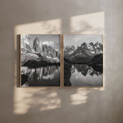 Les Drus & Lac de la Flégère Black and White Mountain Wall Art – Nature Photography Prints