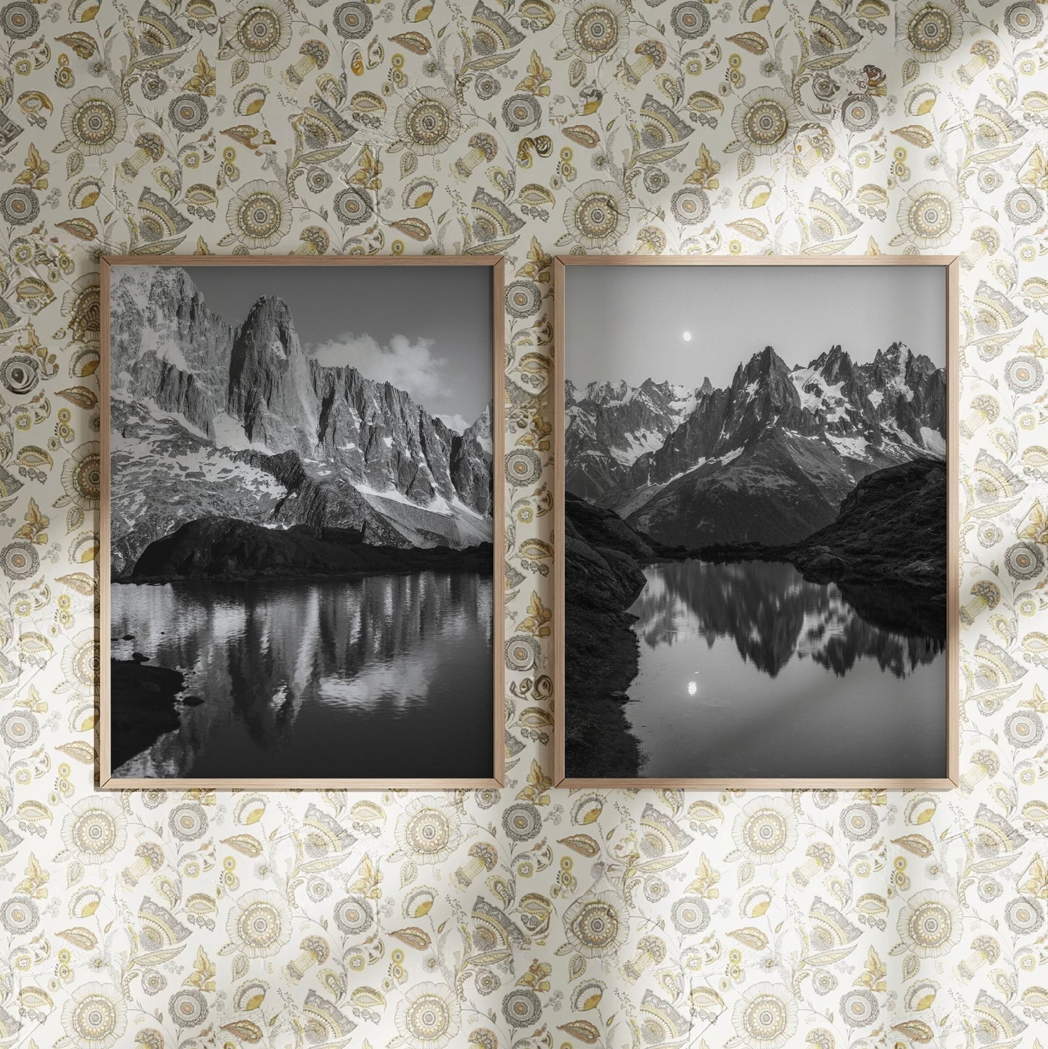 Les Drus & Lac de la Flégère Black and White Mountain Wall Art – Nature Photography Prints