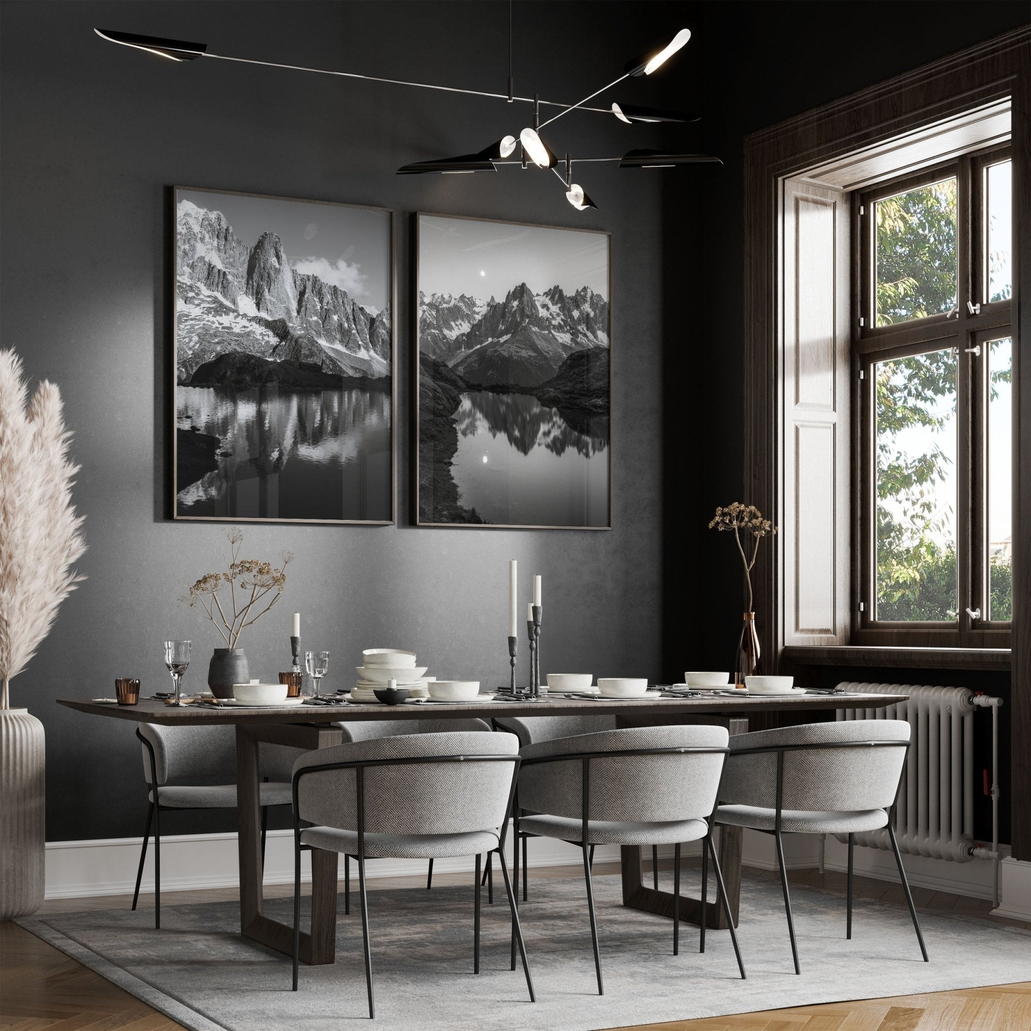 Les Drus & Lac de la Flégère Black and White Mountain Wall Art – Nature Photography Prints