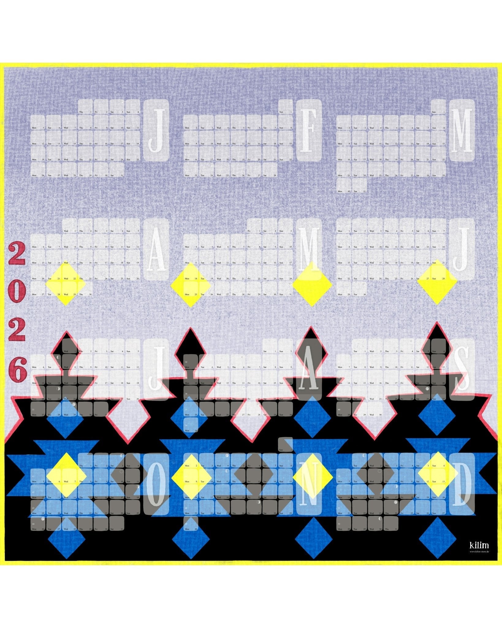 Wandkalender // Kilim Big Mountain blau grau