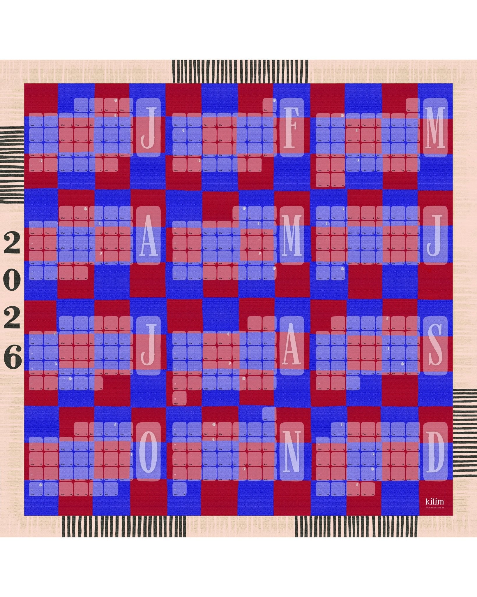 Wandkalender // Kilim Karo blau rot