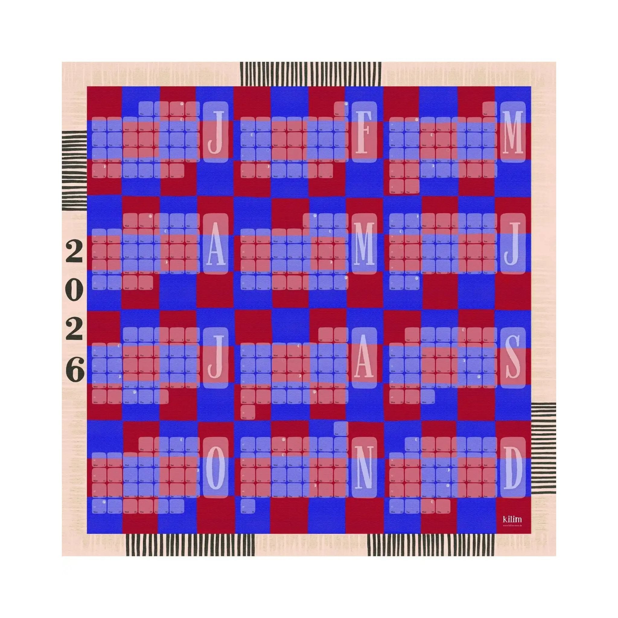 Wandkalender // Kilim Karo blau rot