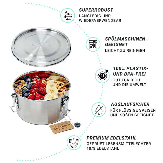 Lunchbox Tiffin Auslaufsichere Edelstahl Frischhaltedose 1200 ml Plastikfrei Für Unterwegs