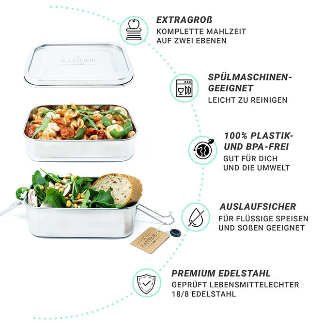 Auslaufsichere Edelstahl Brotdose Bento Mit 2 Fächern Und 1200 ml Kapazität Lunchbox Für Unterwegs