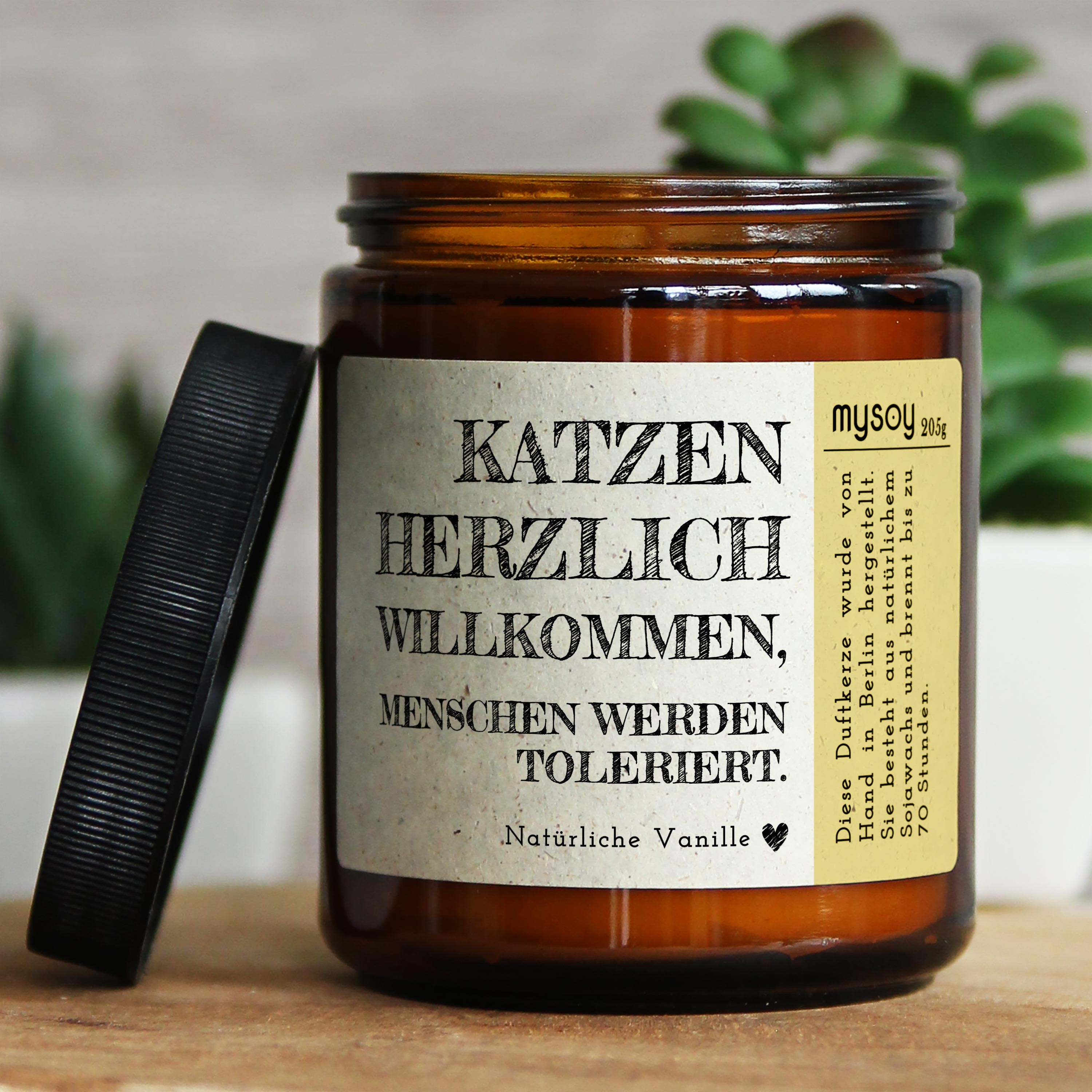 Glücklicht Duftkerze Mit Spruch Für Katzenbesitzer Und Liebhaber In Geschenkbox Handgemacht Aus Sojawachs Geschenk