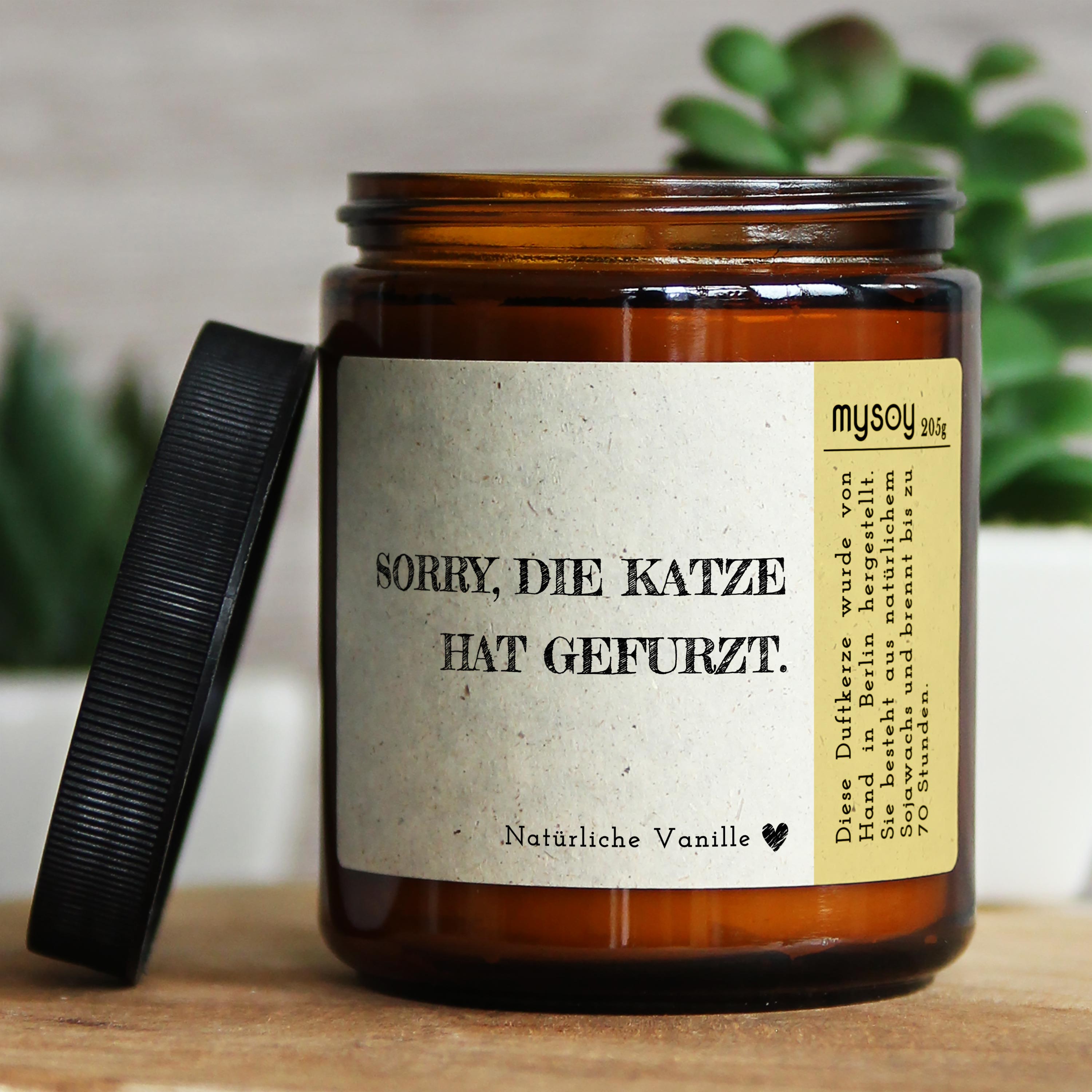 Duftkerze Mit Spruch Sorry Die Katze Hat Gefurzt Katzenliebhaber Handgemacht Aus Sojawachs Nachhaltiges Geschenk