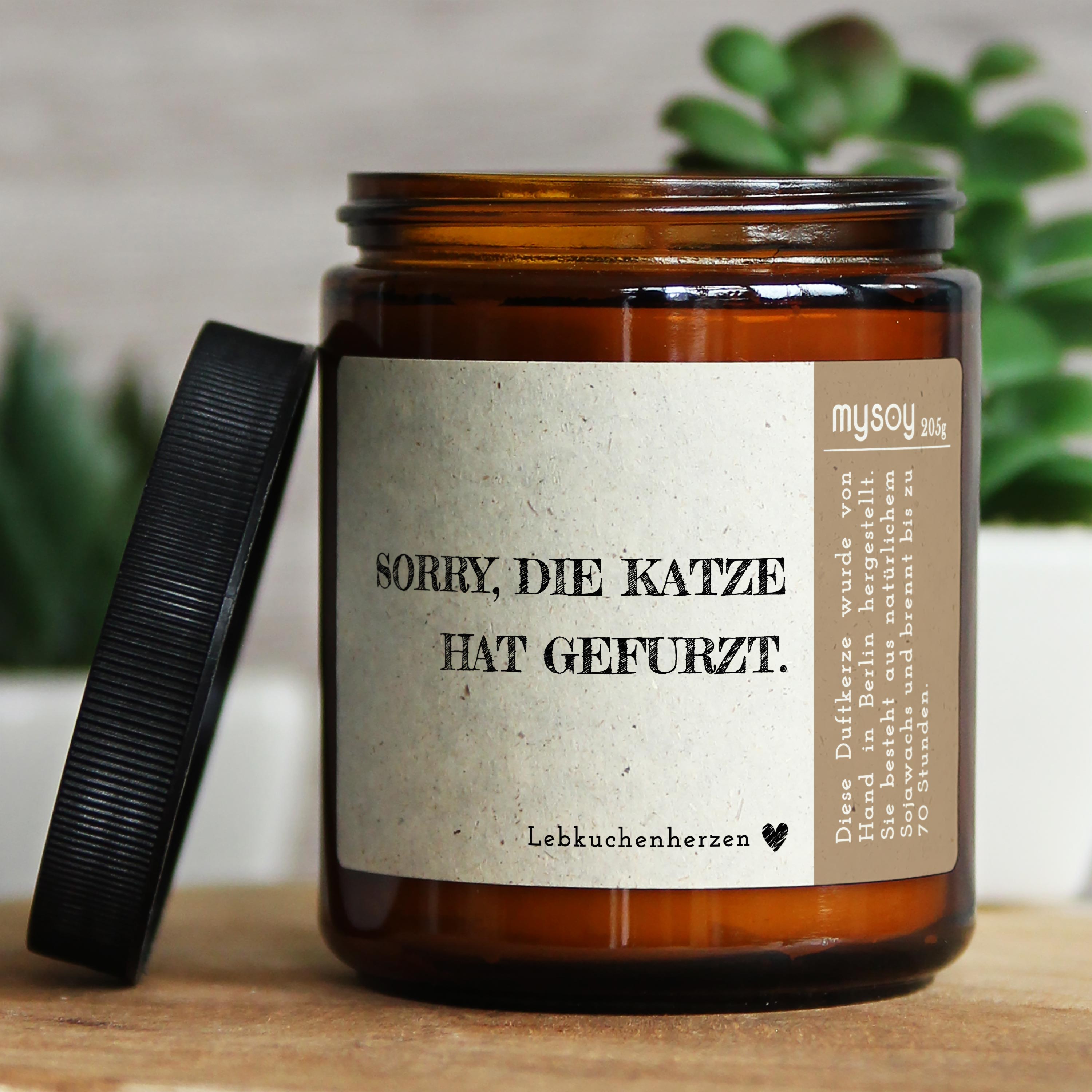 Duftkerze Mit Spruch Sorry Die Katze Hat Gefurzt Katzenliebhaber Handgemacht Aus Sojawachs Nachhaltiges Geschenk