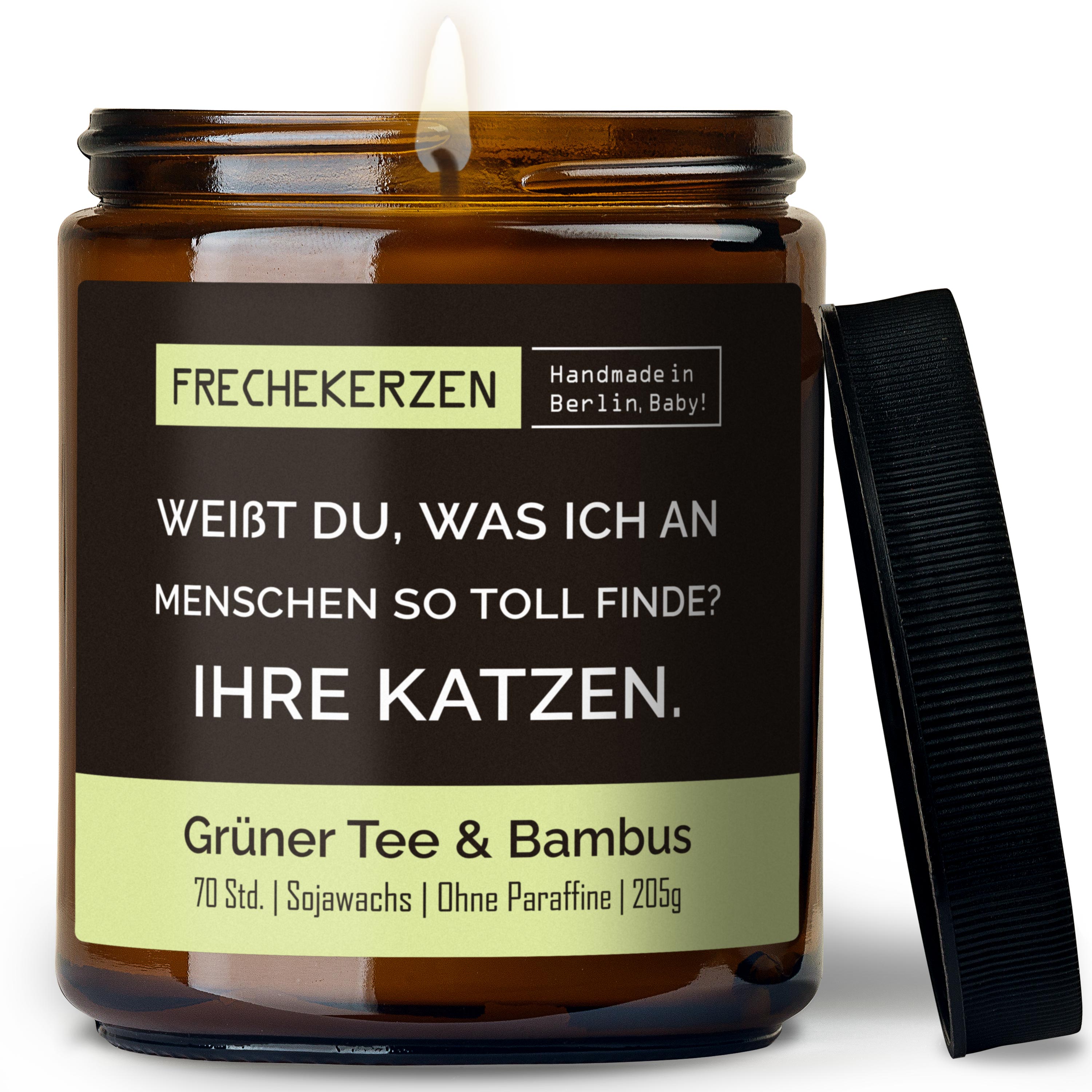 Original Frechekerzen Duftkerze Im Glas Mit Spruch Weißt Du Was Ich An Menschen So Toll Finde Ihre Katzen