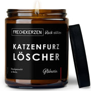 Original FRECHEKERZEN Black Edition Duftkerze Im Glas Mit Spruch Katzenfurz Löscher