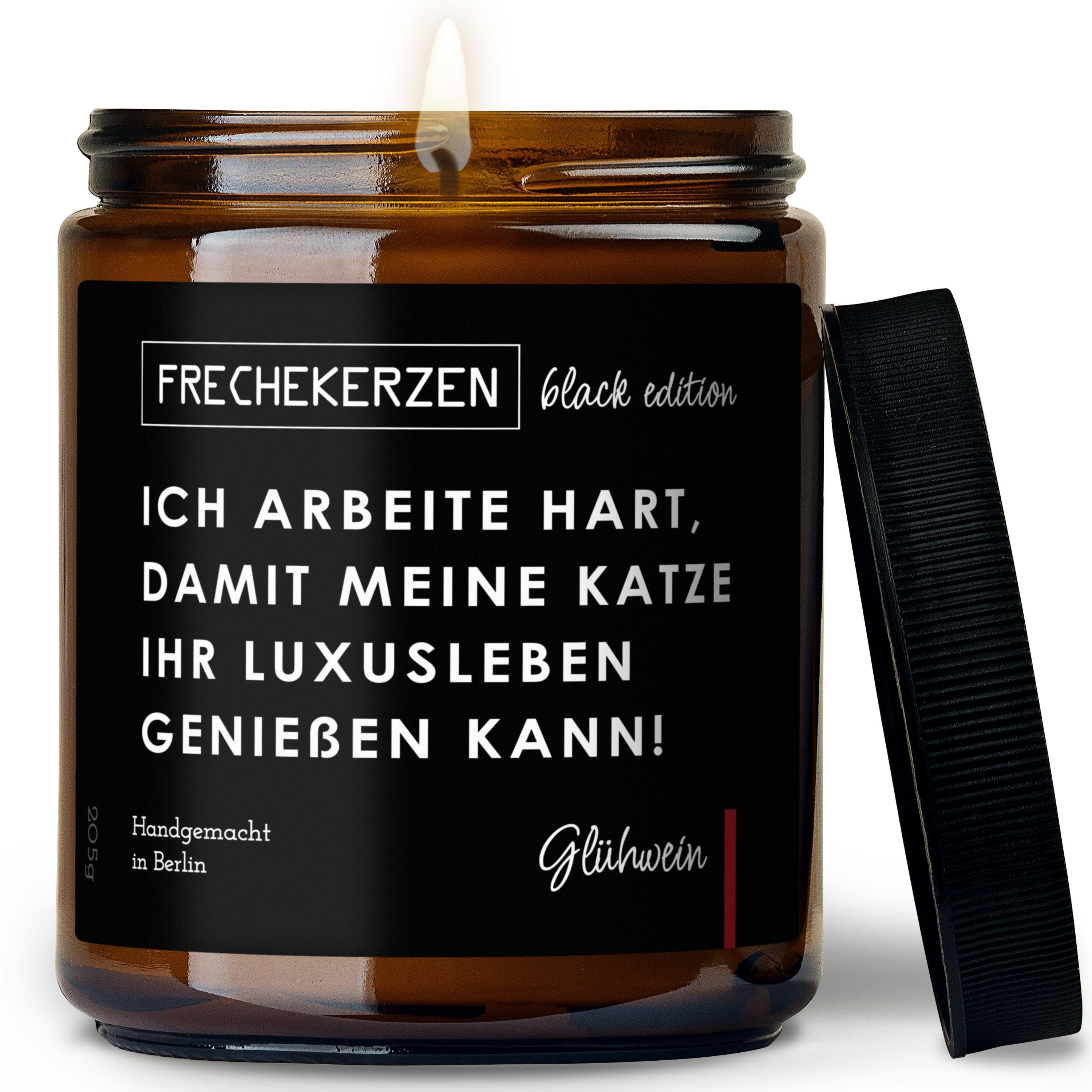 Kerze Mit Spruch Ich Arbeite Hart Damit Meine Katze Ihr Luxusleben Genießen Kann Duftkerze Im Glas Black Edition