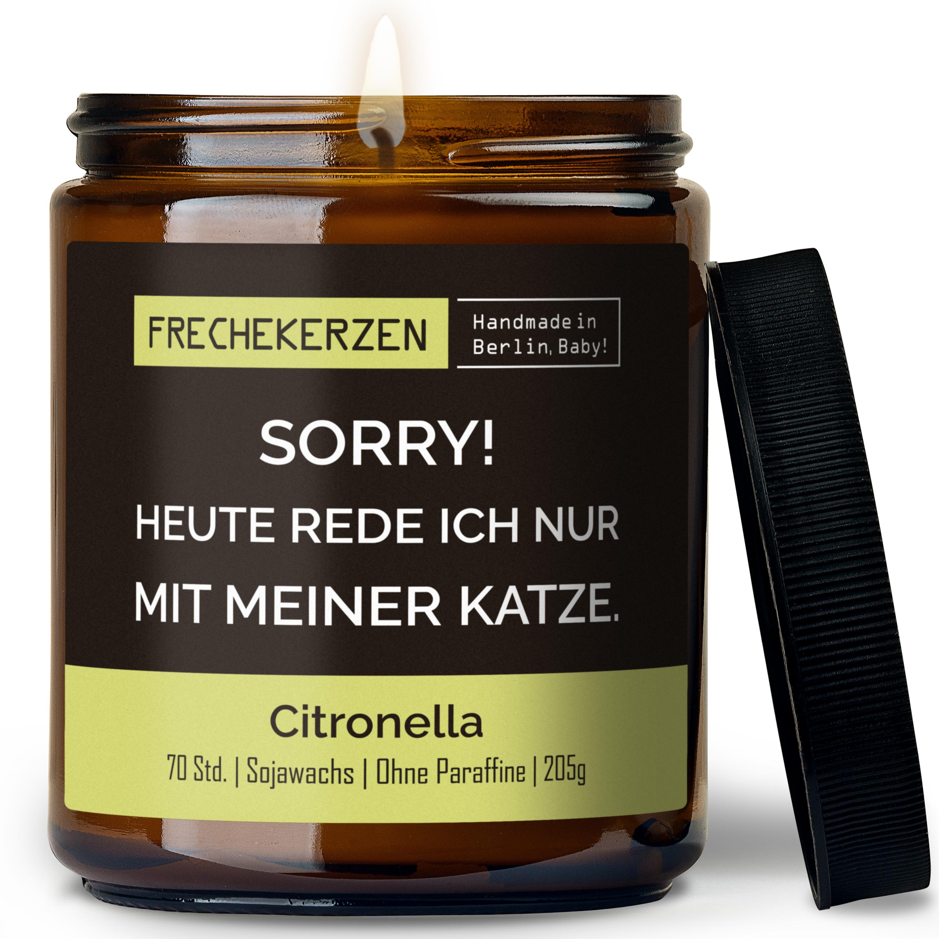 Sojawachs Kerze Frechekerzen Duftkerze Im Glas Mit Spruch Sorry Heute Rede Ich Nur Mit Meiner Katze