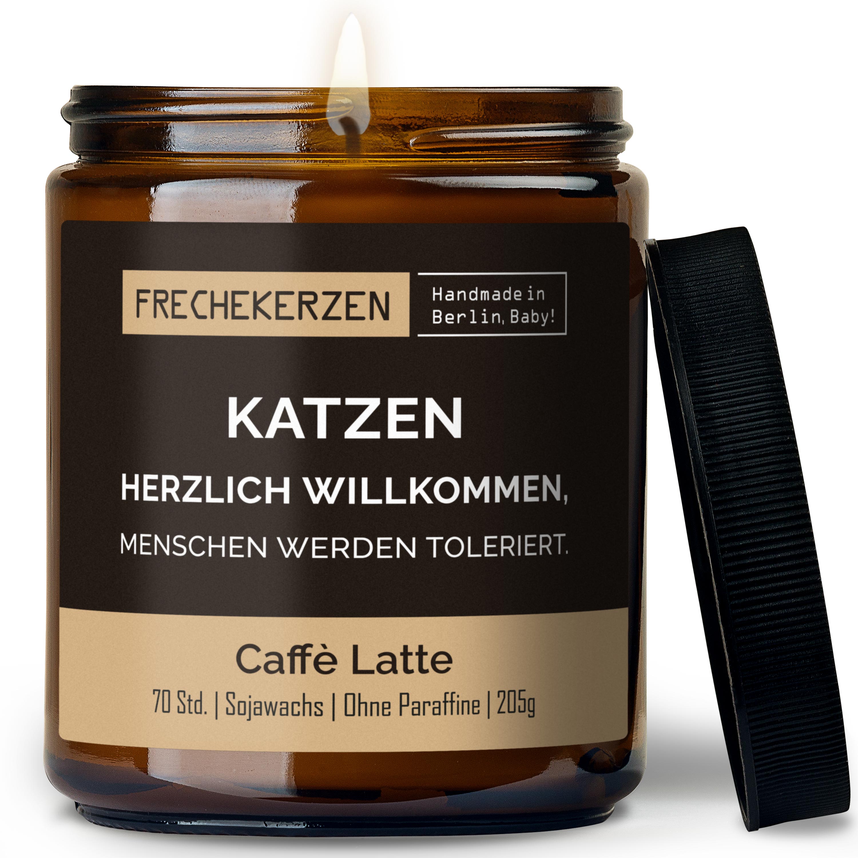 Duftkerze Im Glas Katzen Herzlich Willkommen Spruch, Menschen Werden Toleriert Original Frechekerzen