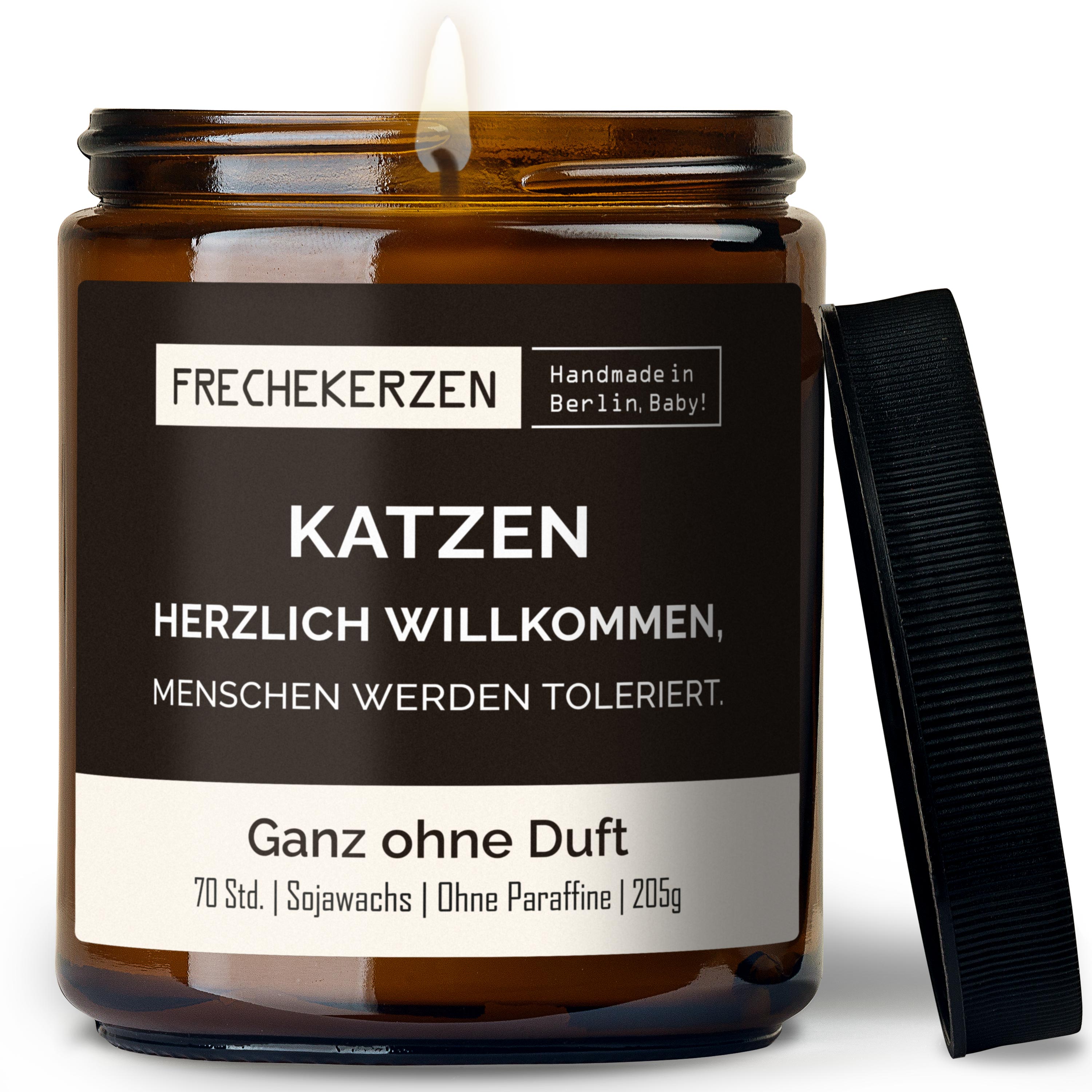 Duftkerze Im Glas Katzen Herzlich Willkommen Spruch, Menschen Werden Toleriert Original Frechekerzen
