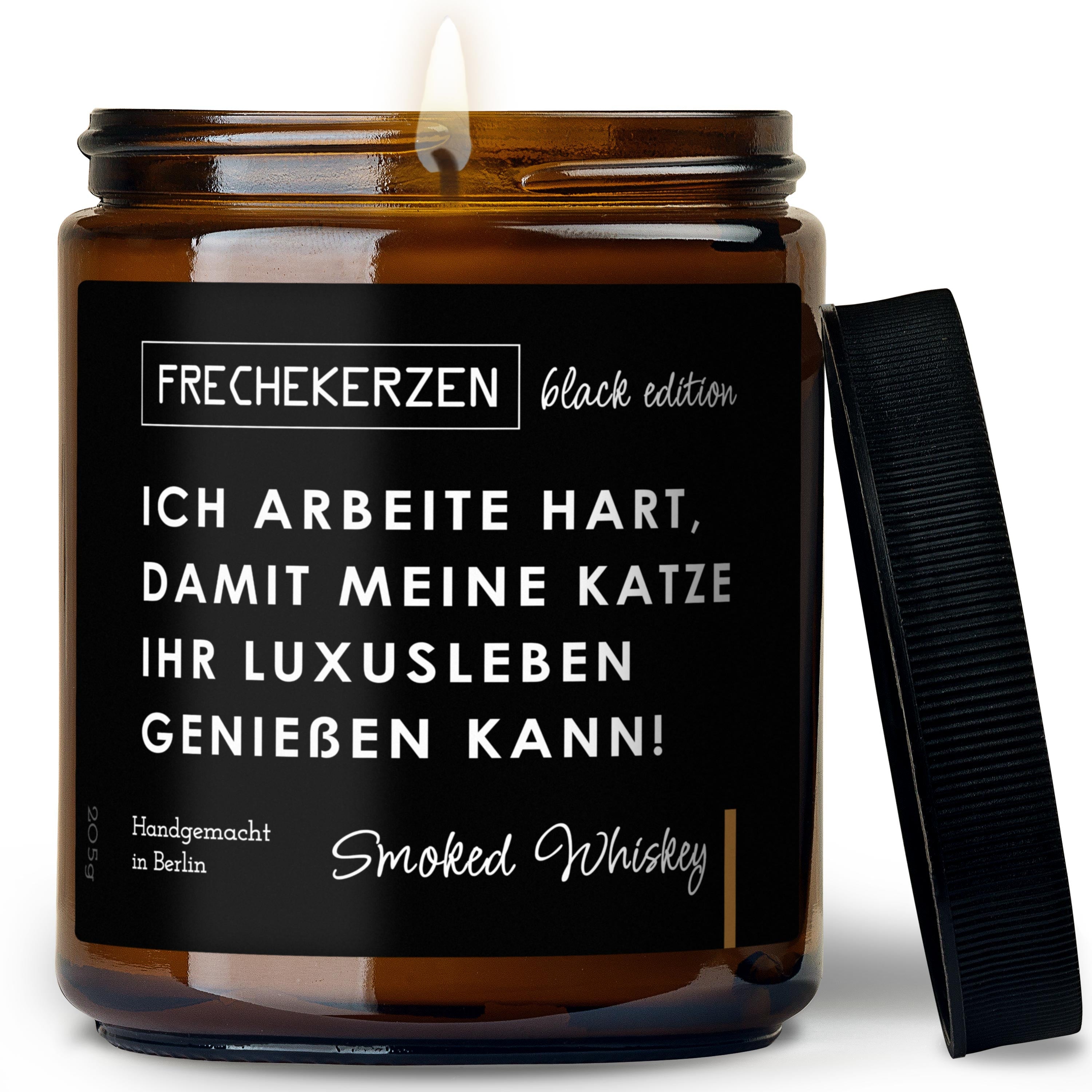 Kerze Mit Spruch Ich Arbeite Hart Damit Meine Katze Ihr Luxusleben Genießen Kann Duftkerze Im Glas Black Edition