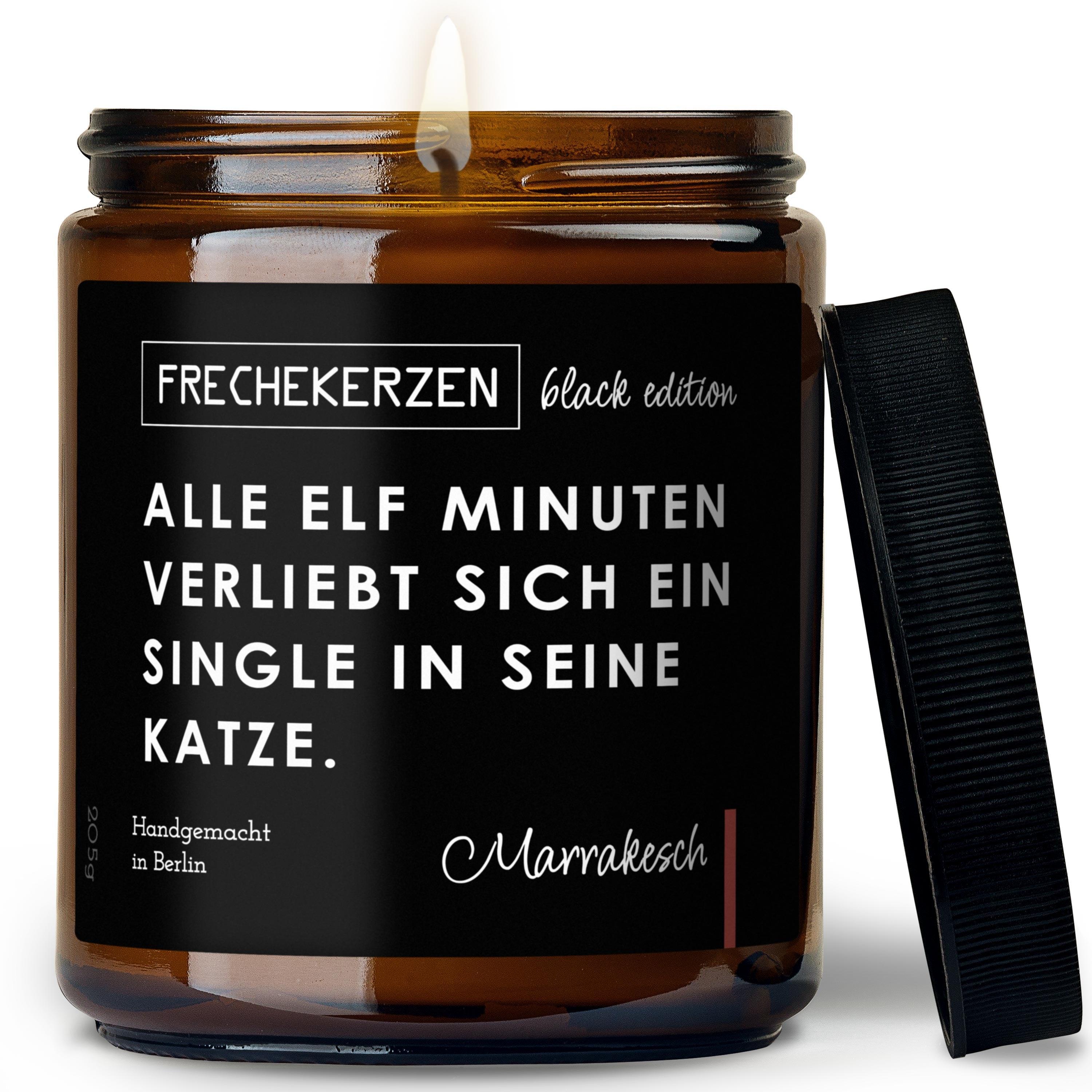 Original Frechekerzen Black Edition Duftkerze Im Glas Spruch Alle Elf Minuten Verliebt Sich Ein Single In Seine Katze