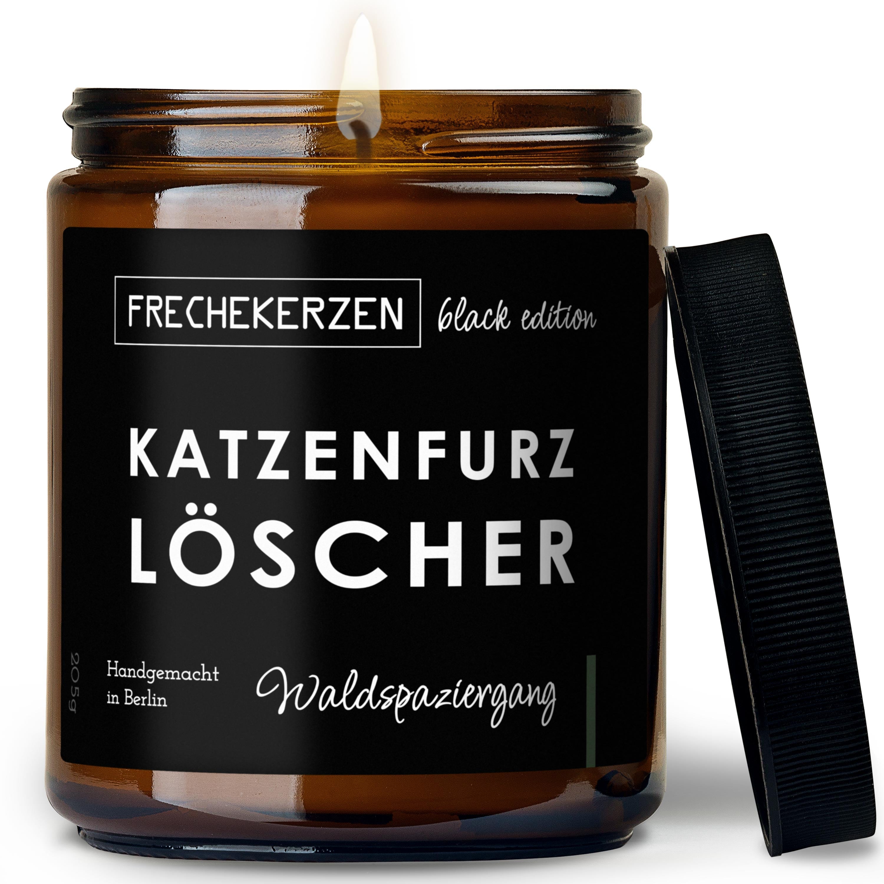 Original FRECHEKERZEN Black Edition Duftkerze Im Glas Mit Spruch Katzenfurz Löscher