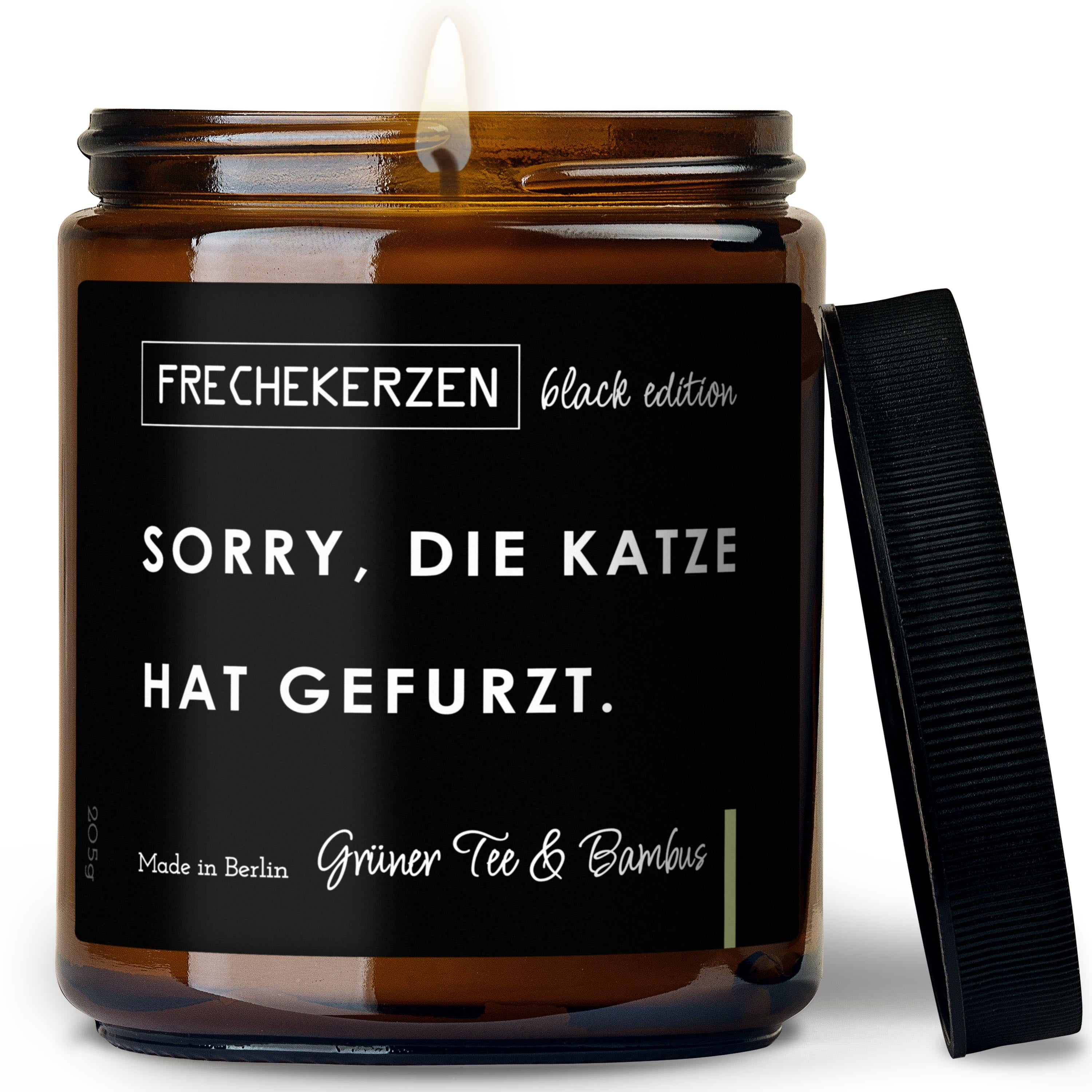 Original Frechekerzen Black Edition Duftkerze Im Glas Mit Spruch Sorry Die Katze Hat Gefurzt