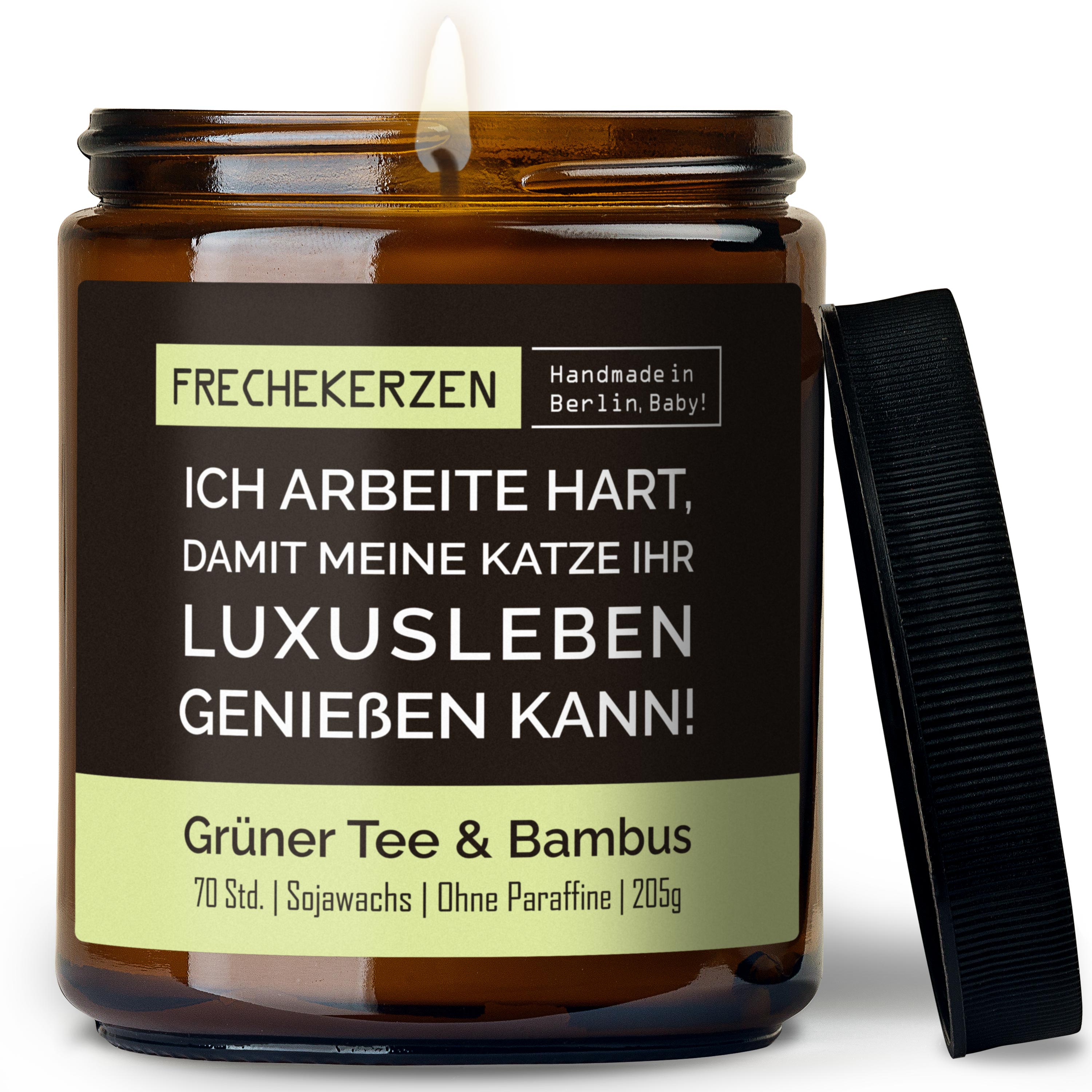 Duftkerze Im Glas Mit Spruch Ich Arbeite Hart Damit Meine Katze Ihr Luxusleben Genießen Kann