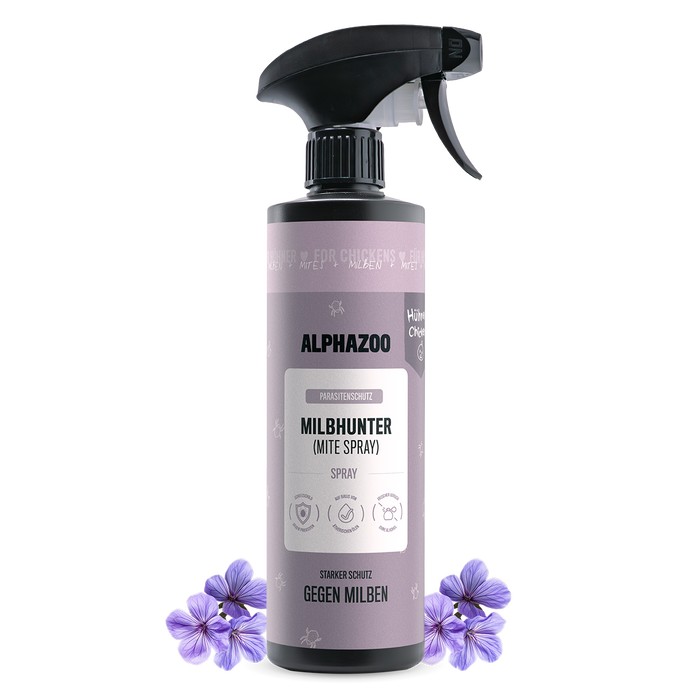 MilbHunter Milbenspray für Hühner in Sprühflasche mit 500ml für effektiven Milbenschutz.