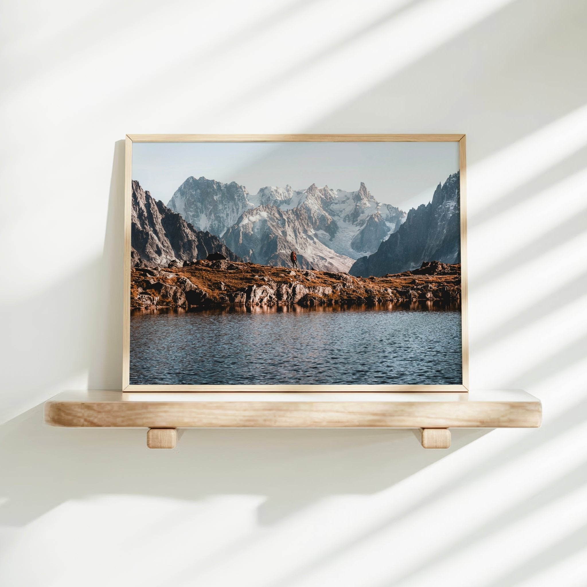 Tour du Mont Blanc Wall Art - Hiker with Alpine Reflections | Chamonix Print