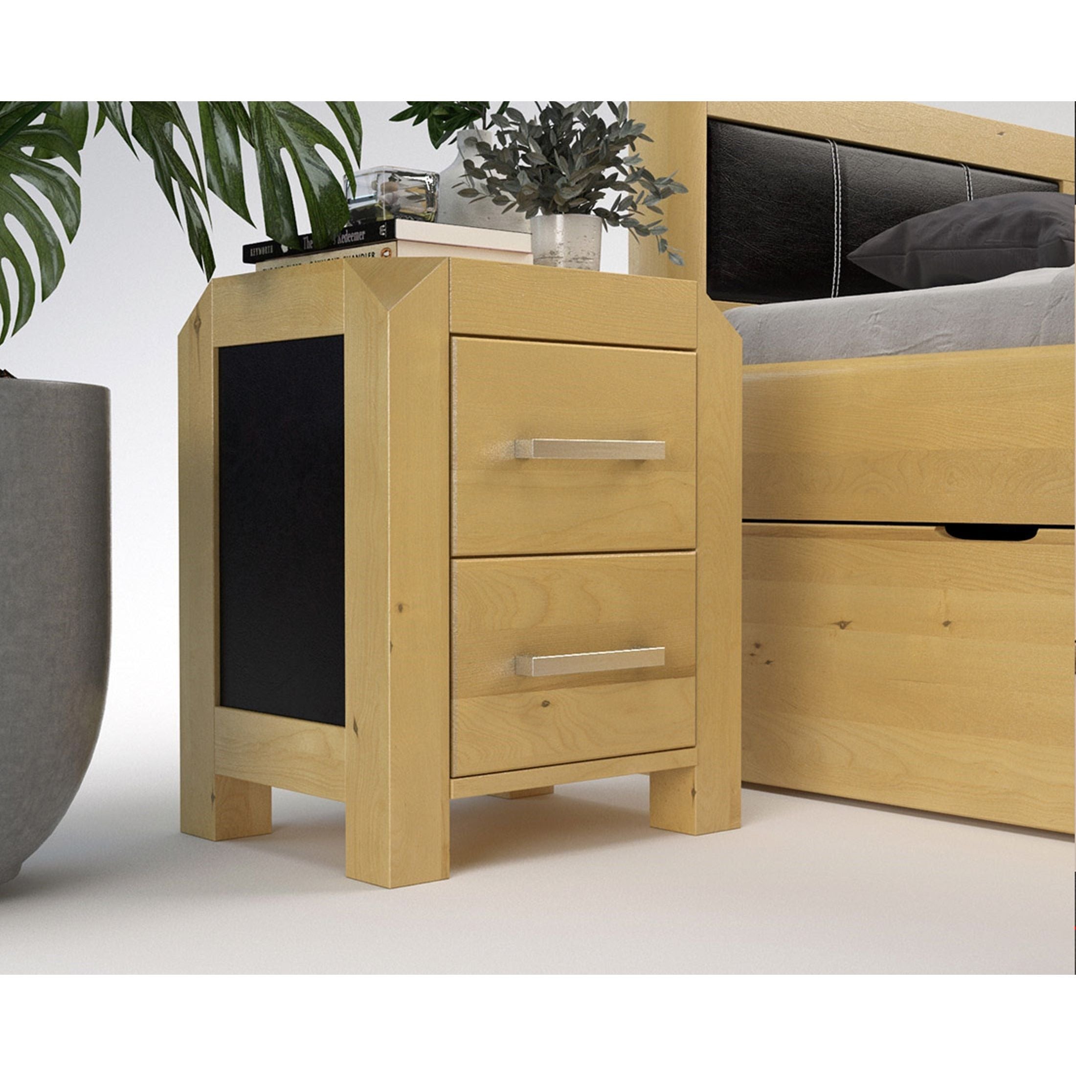 MODENA-VERSO Massivholz Nachttisch mit 2-Schubladen