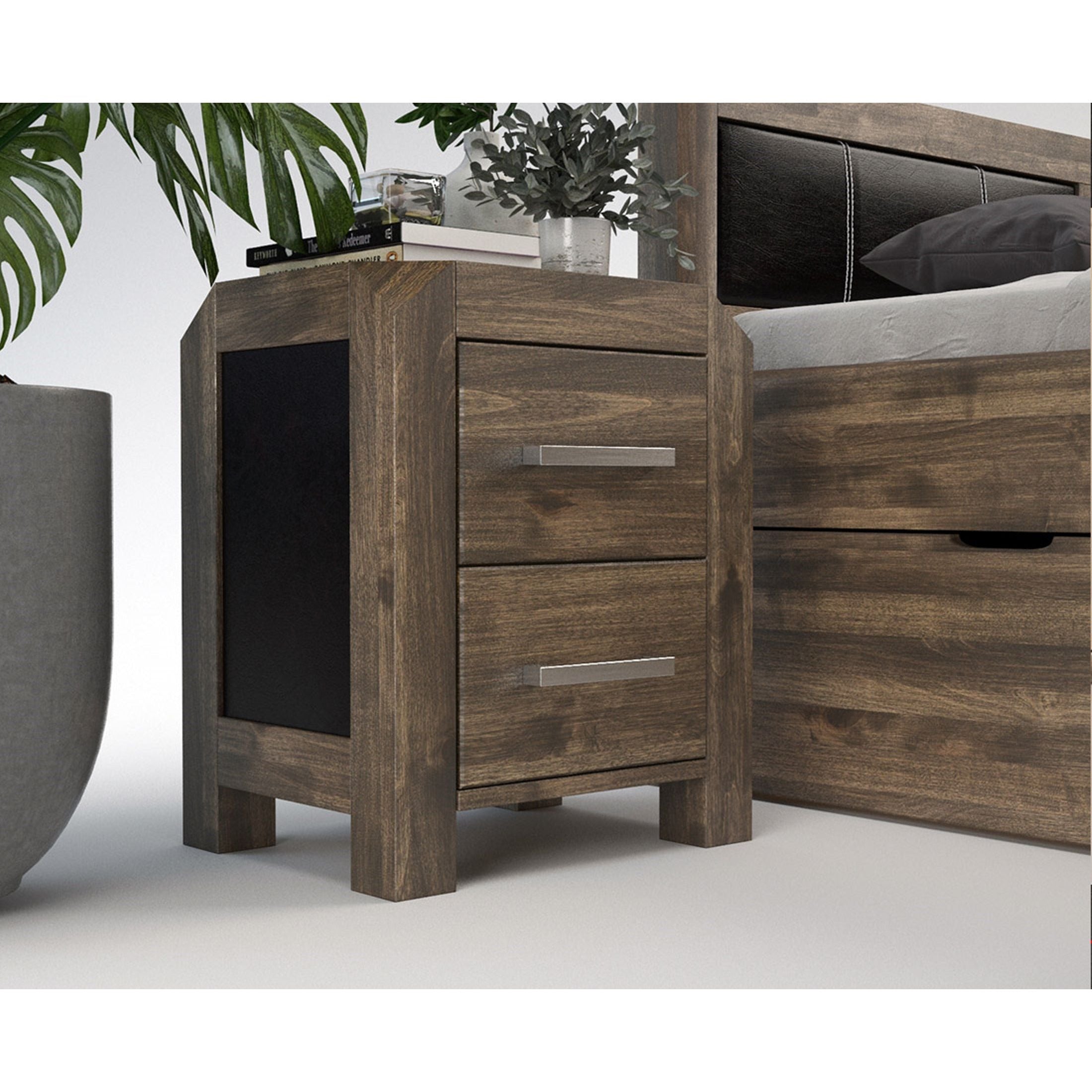 MODENA-VERSO Massivholz Nachttisch mit 2-Schubladen