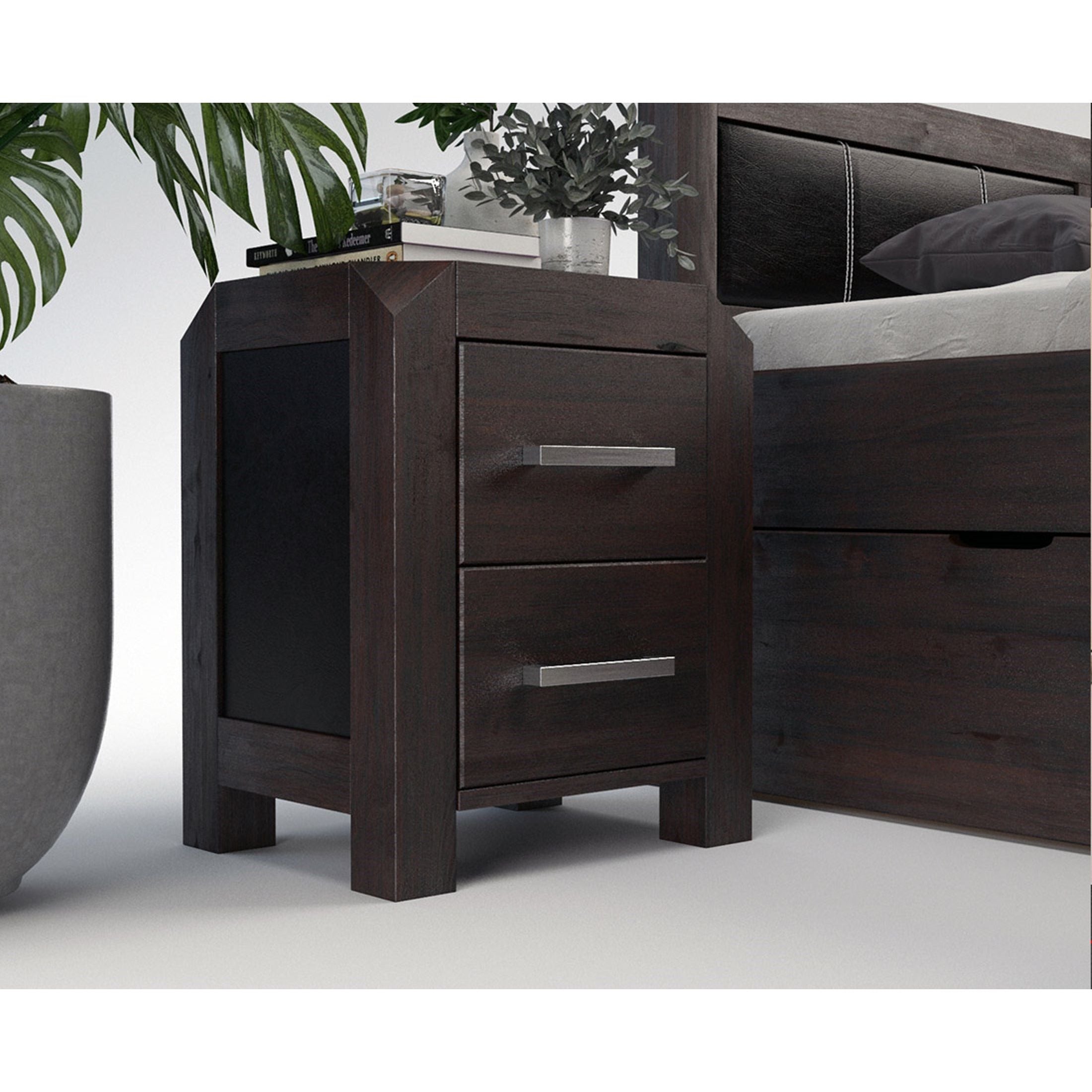 MODENA-VERSO Massivholz Nachttisch mit 2-Schubladen