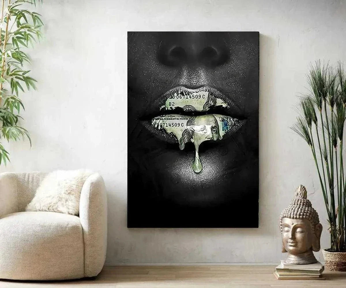 Money Kiss - Leinwandbild Luxuriös by SimpleCanvas