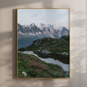 Lac de la Flégère Print – Mont Blanc Reflections with Wildflowers, Chamonix