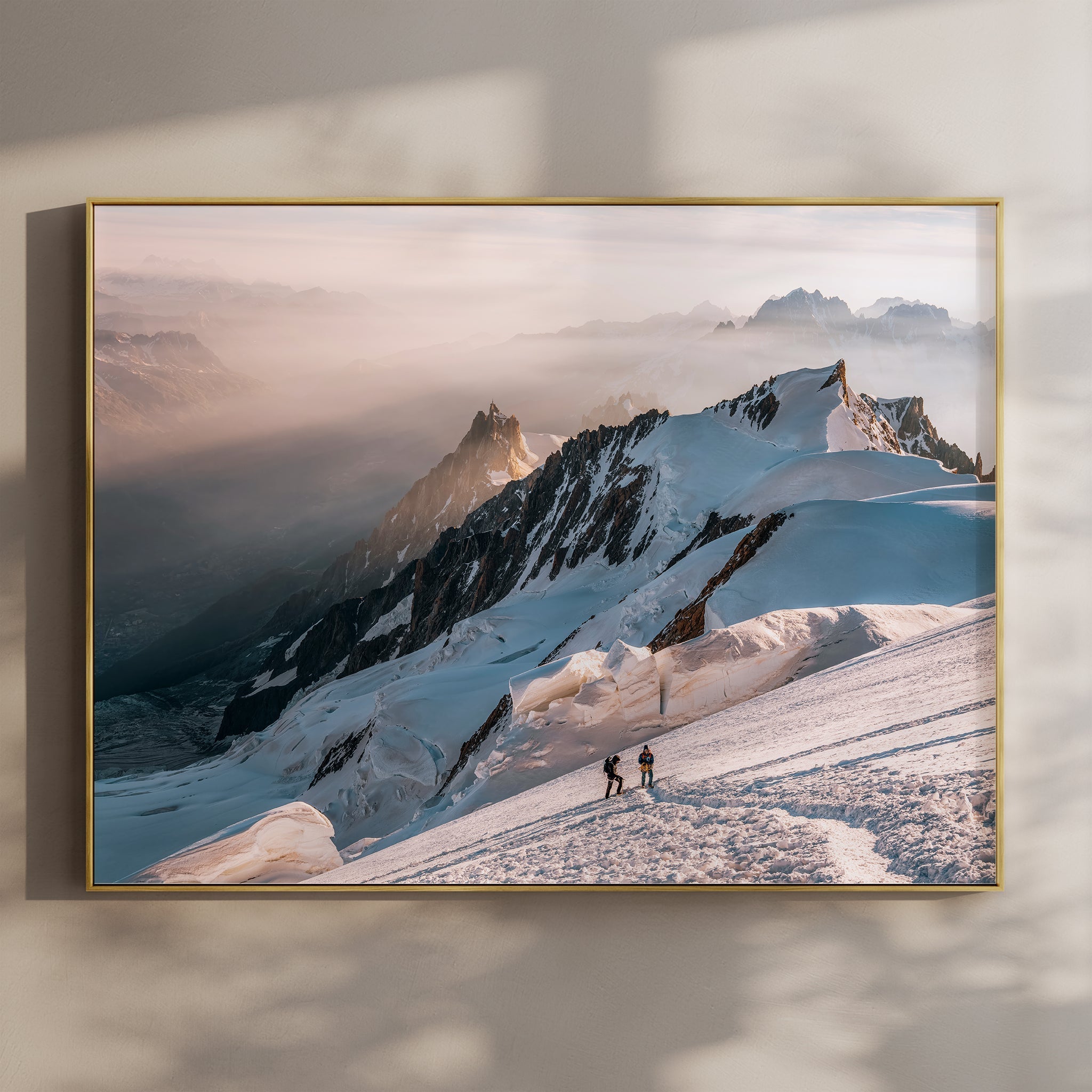 Mont Blanc Mountaineering Wall Art – Climbers at Sunrise, Chamonix Alpine Print