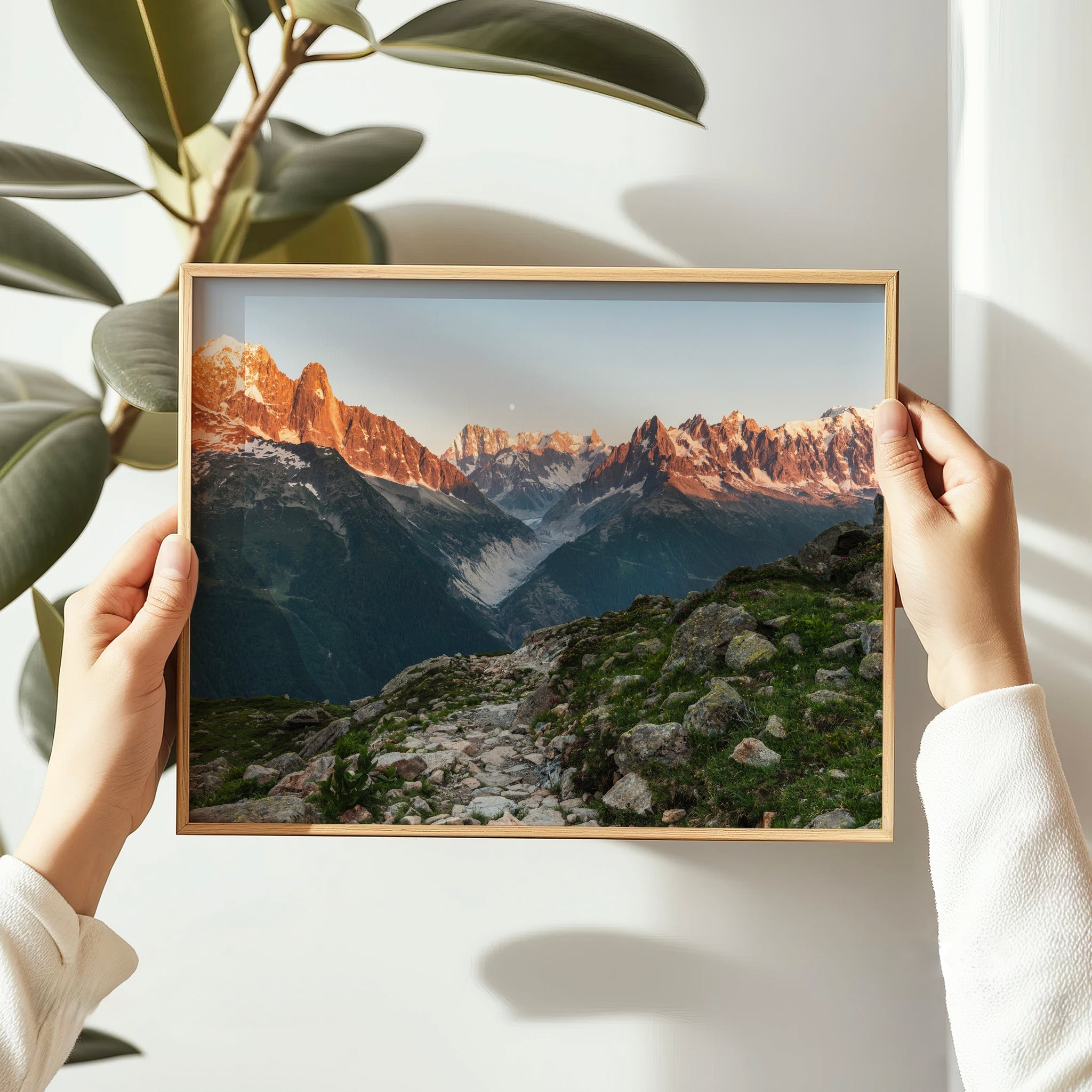 Mont Blanc Massif Sunset Wall Art - Chamonix Print with Mer de Glace View