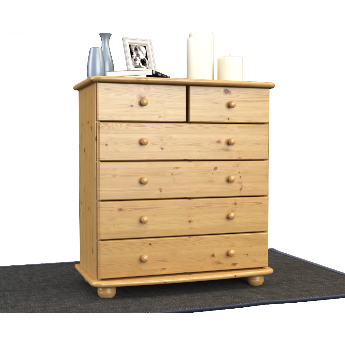 Anika Kommode Sideboard | Anrichte | 6-Schubladen | 100% Bio Kiefer Massivholz