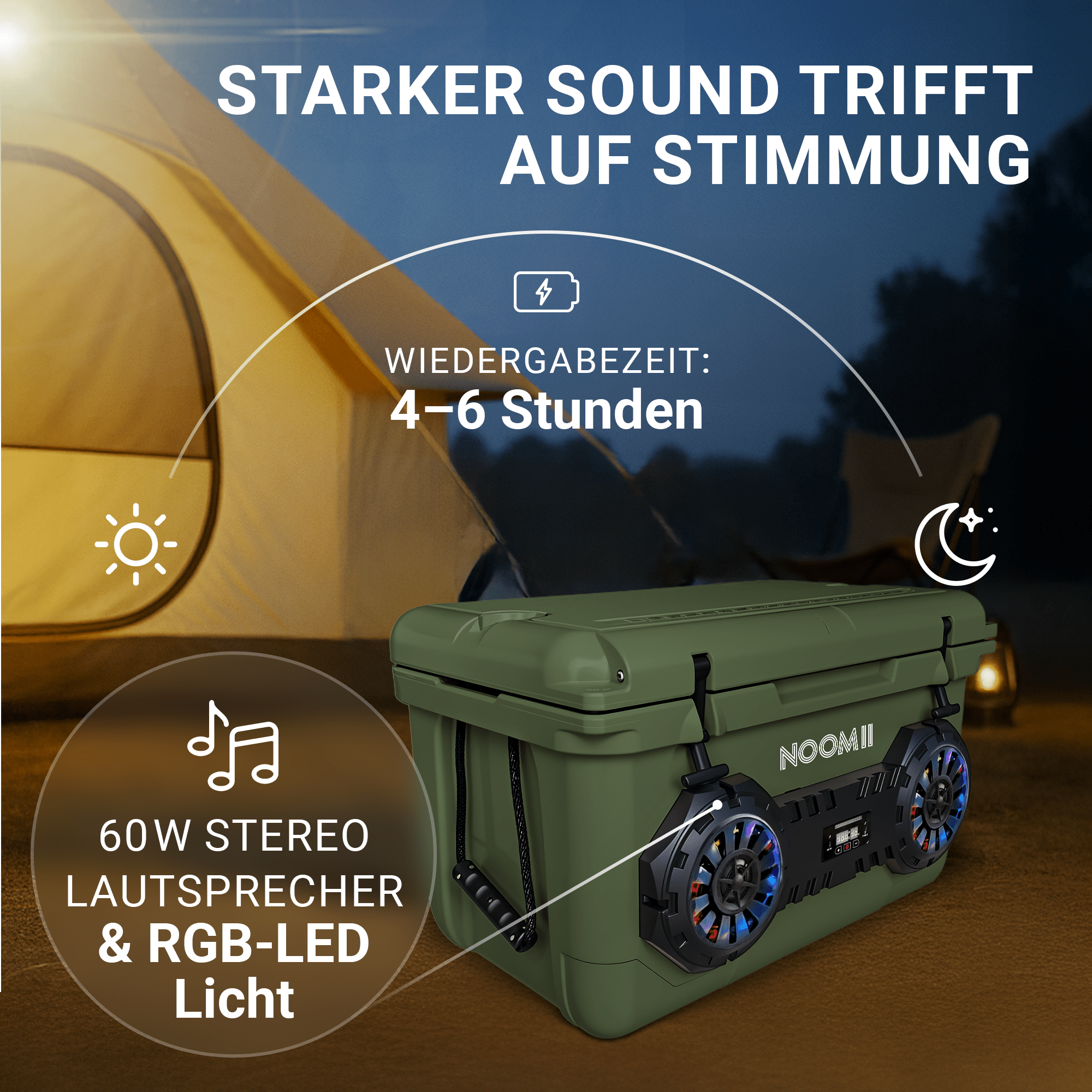 NooMii ArcticBeat 45 – Kühlbox mit integriertem Bluetooth-Lautsprecher | 45L Volumen