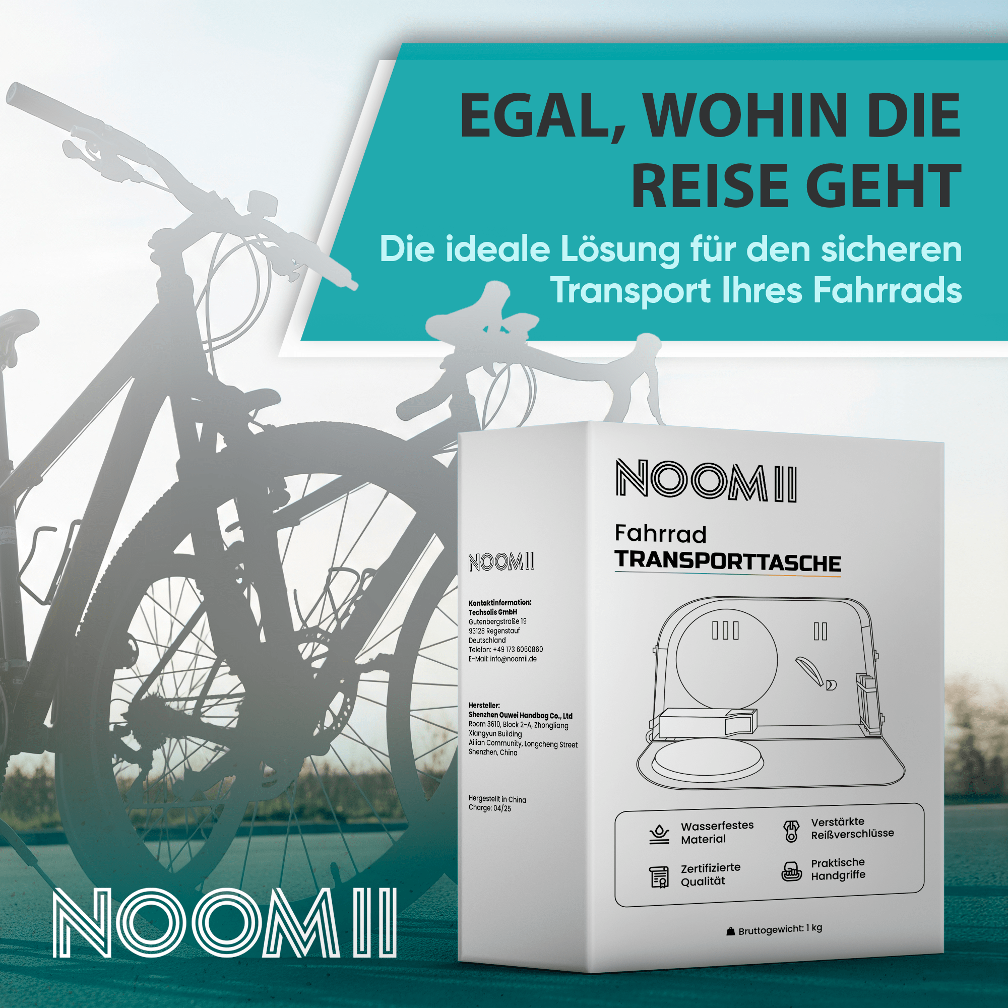 NooMii Fahrrad Transporttasche mit Handgriff & Rollen 128 x 78 x 25 cm