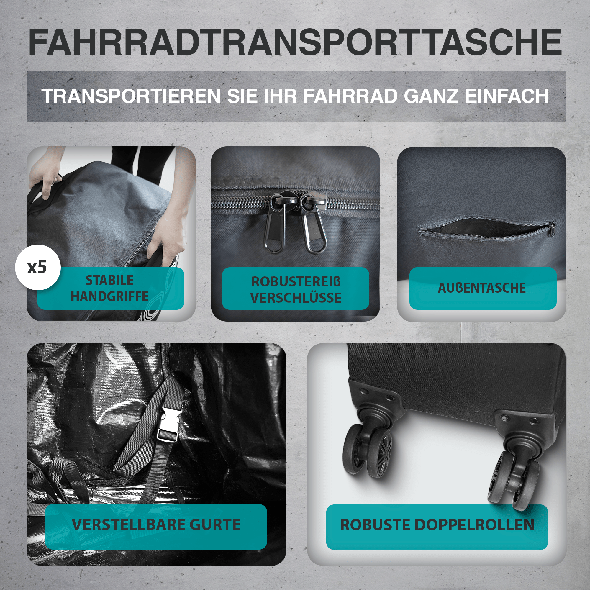 NooMii Fahrrad Transporttasche mit Handgriff & Rollen 128 x 78 x 25 cm